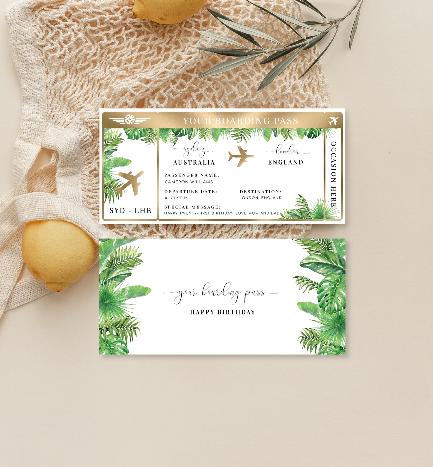 Nantucket Palm | Printable Boarding Pass - Black Bow Studio