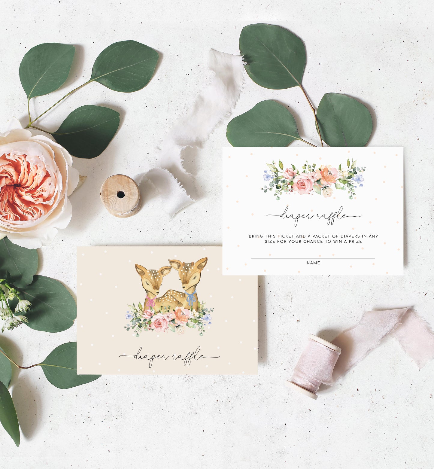 Oh Deer Champagne | Twins Baby Shower Invitation Suite - Black Bow Studio