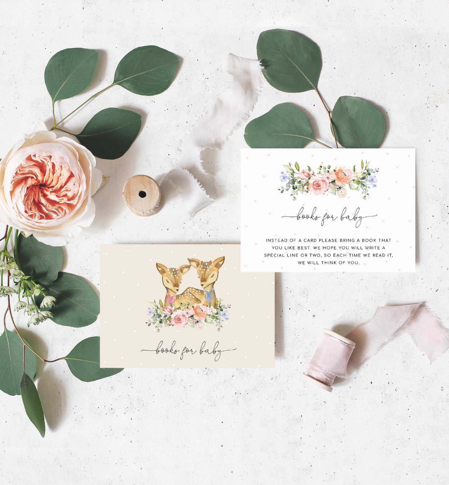 Oh Deer Champagne | Twins Baby Shower Invitation Suite - Black Bow Studio