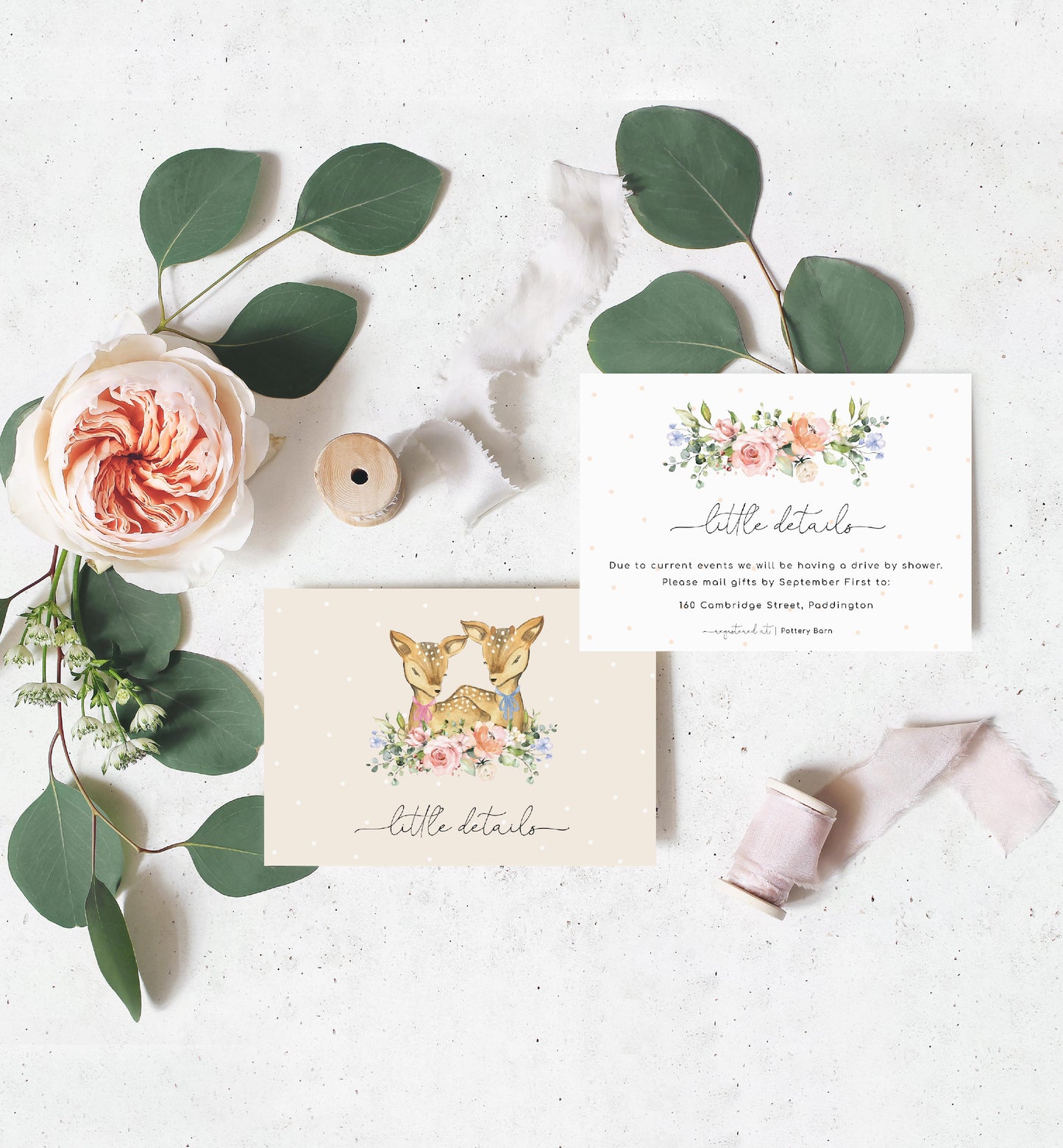 Oh Deer Champagne | Twins Baby Shower Invitation Suite - Black Bow Studio