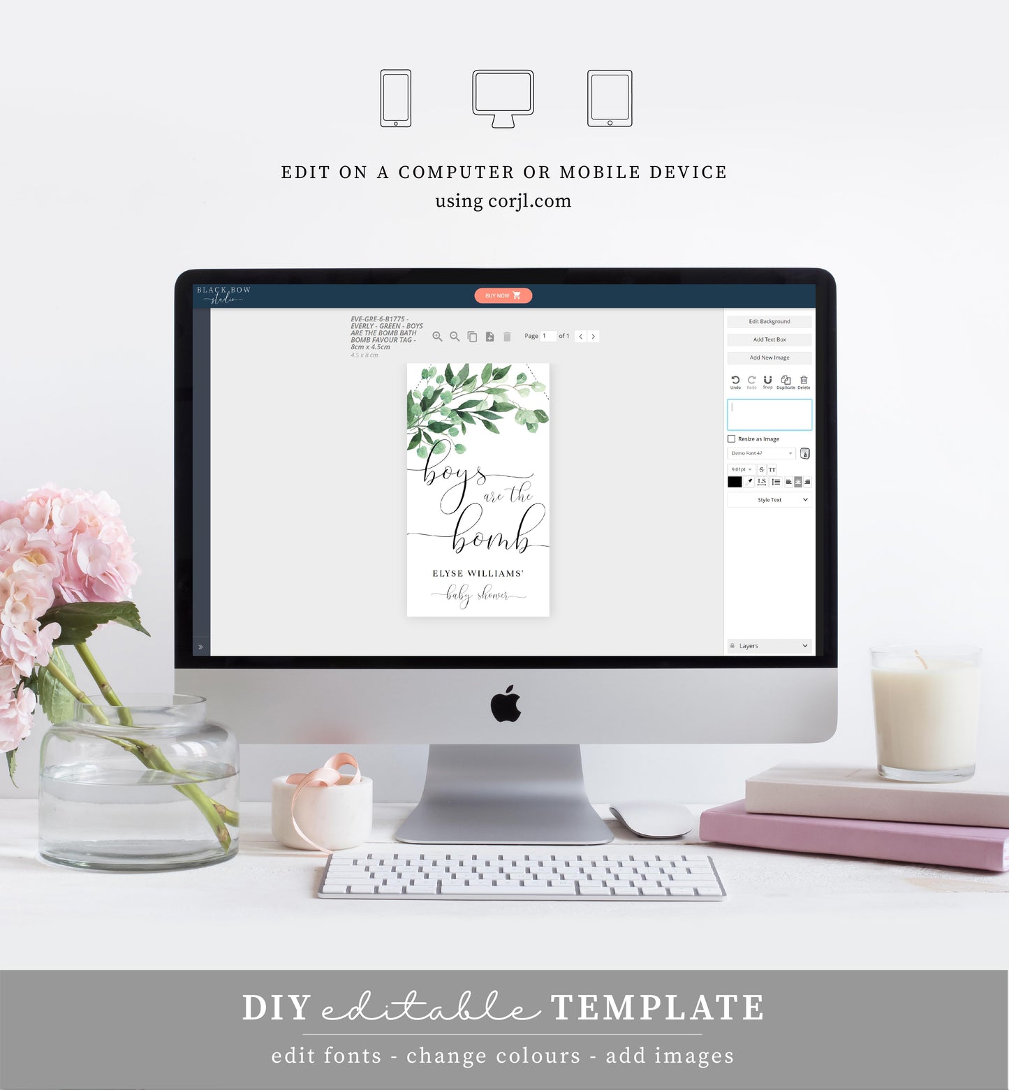 Everly Greenery | Printable Bath Bomb Favour Tags Template