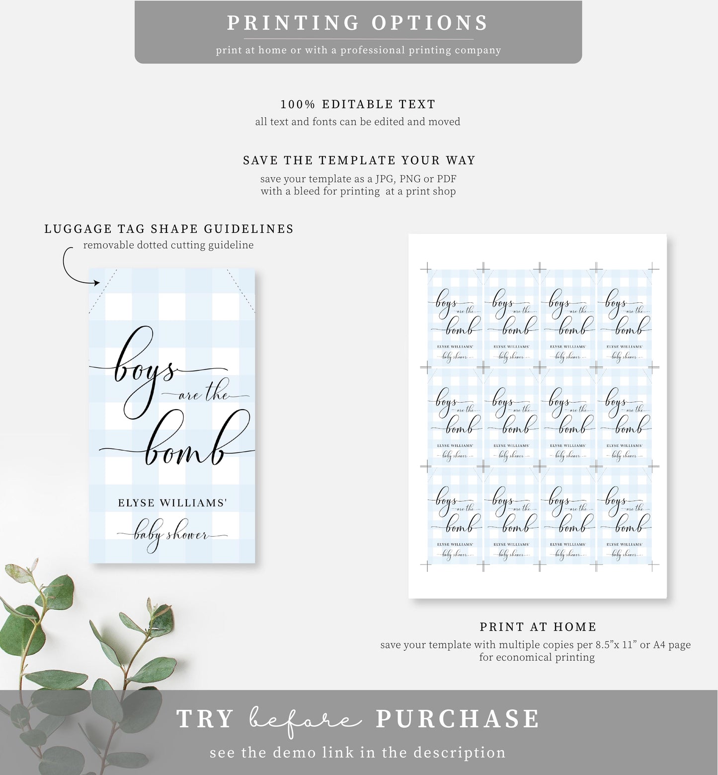 Gingham Blue | Printable Bath Bomb Favour Tags