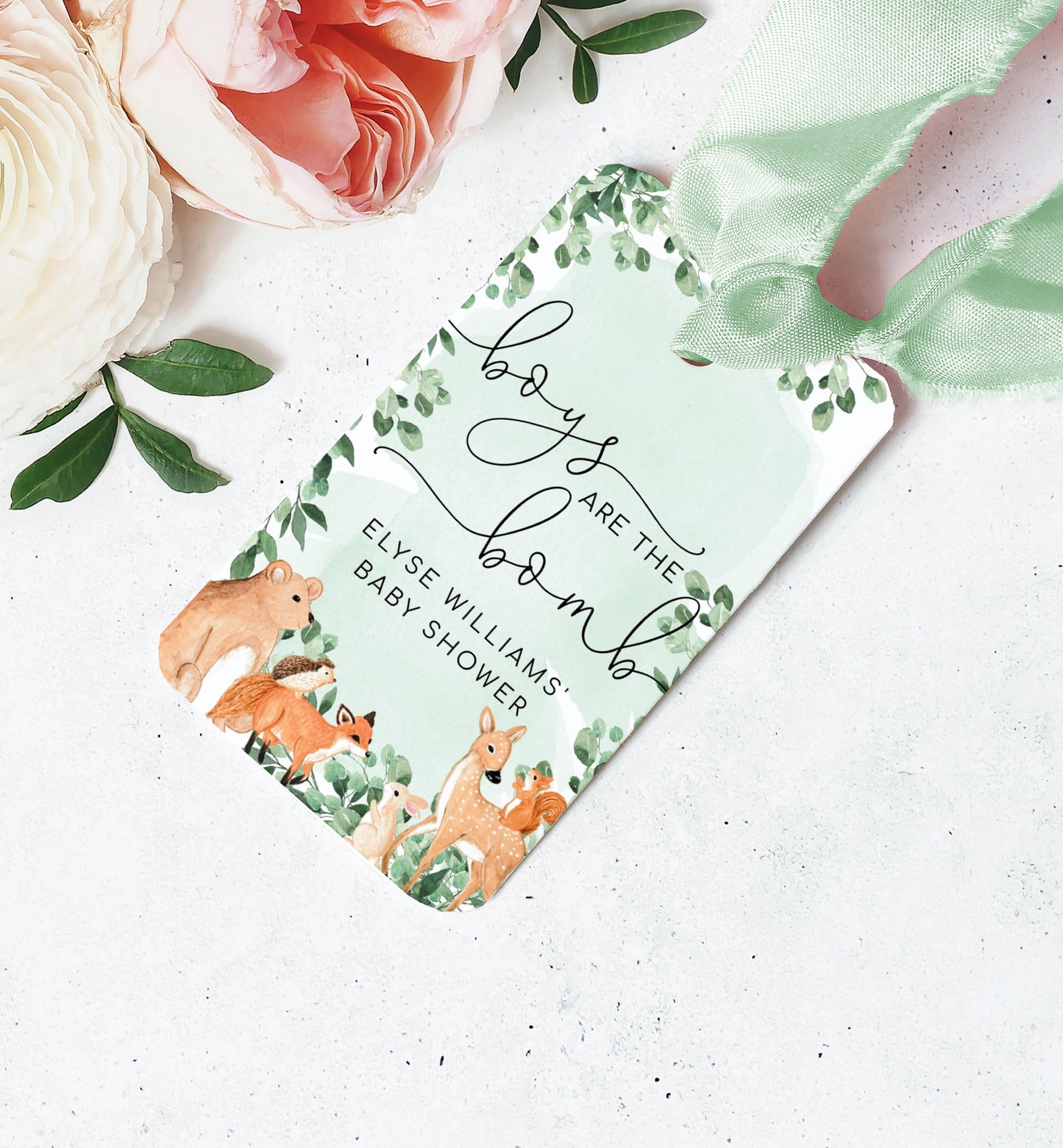 Woodland Animals Green | Printable Bath Bomb Favour Tags