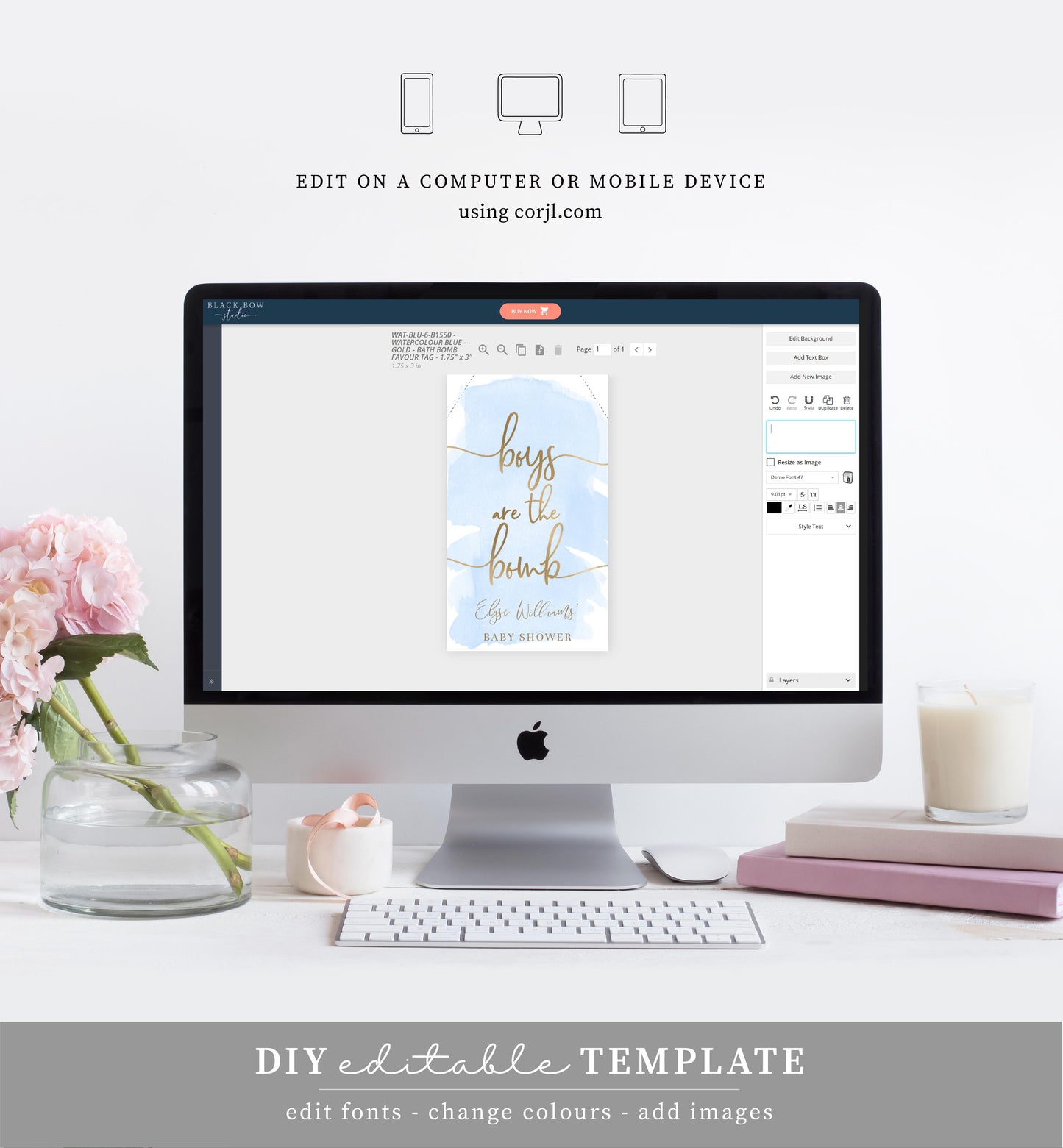 Watercolour Blue | Printable Bath Bomb Favour Tags - Black Bow Studio