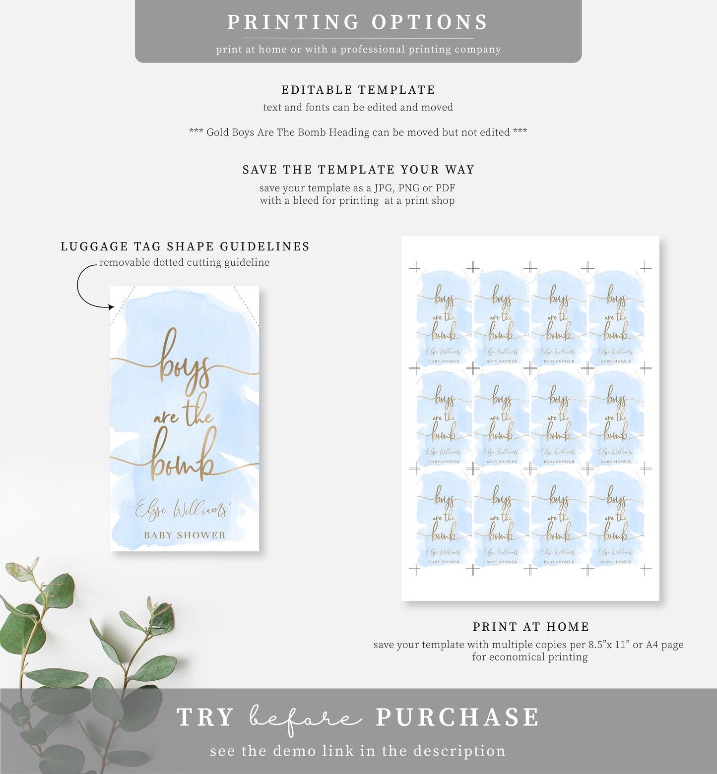 Watercolour Blue | Printable Bath Bomb Favour Tags - Black Bow Studio