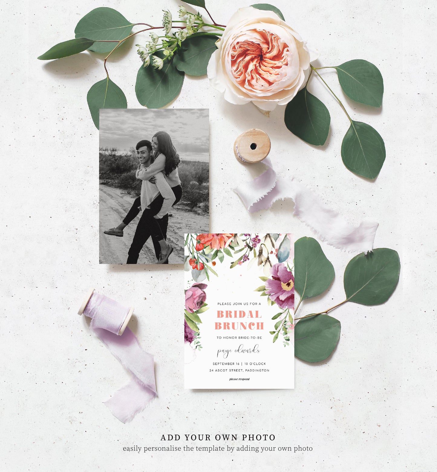 Rosings Floral | Printable Bridal Shower Invitation Suite - Black Bow Studio