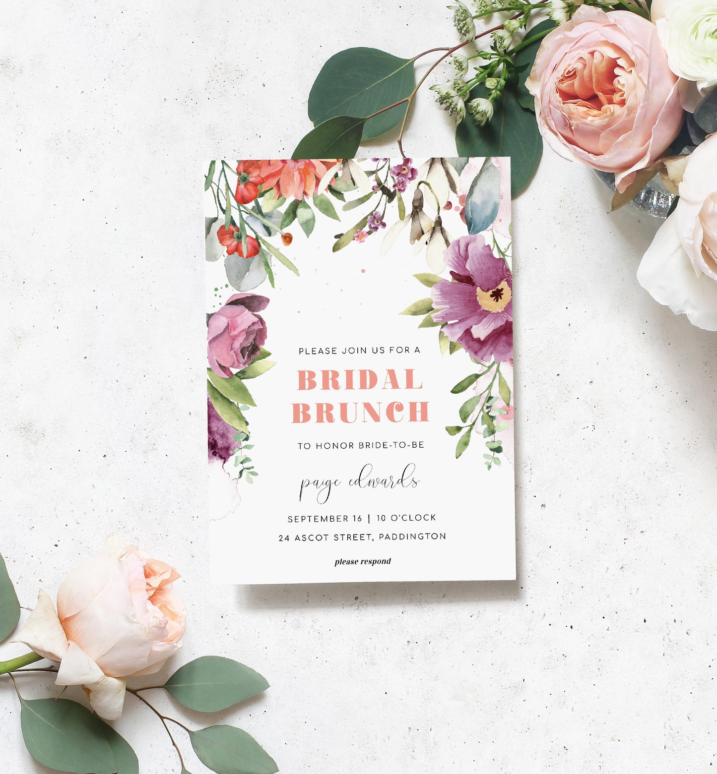 Rosings Floral | Printable Bridal Shower Invitation Suite - Black Bow Studio