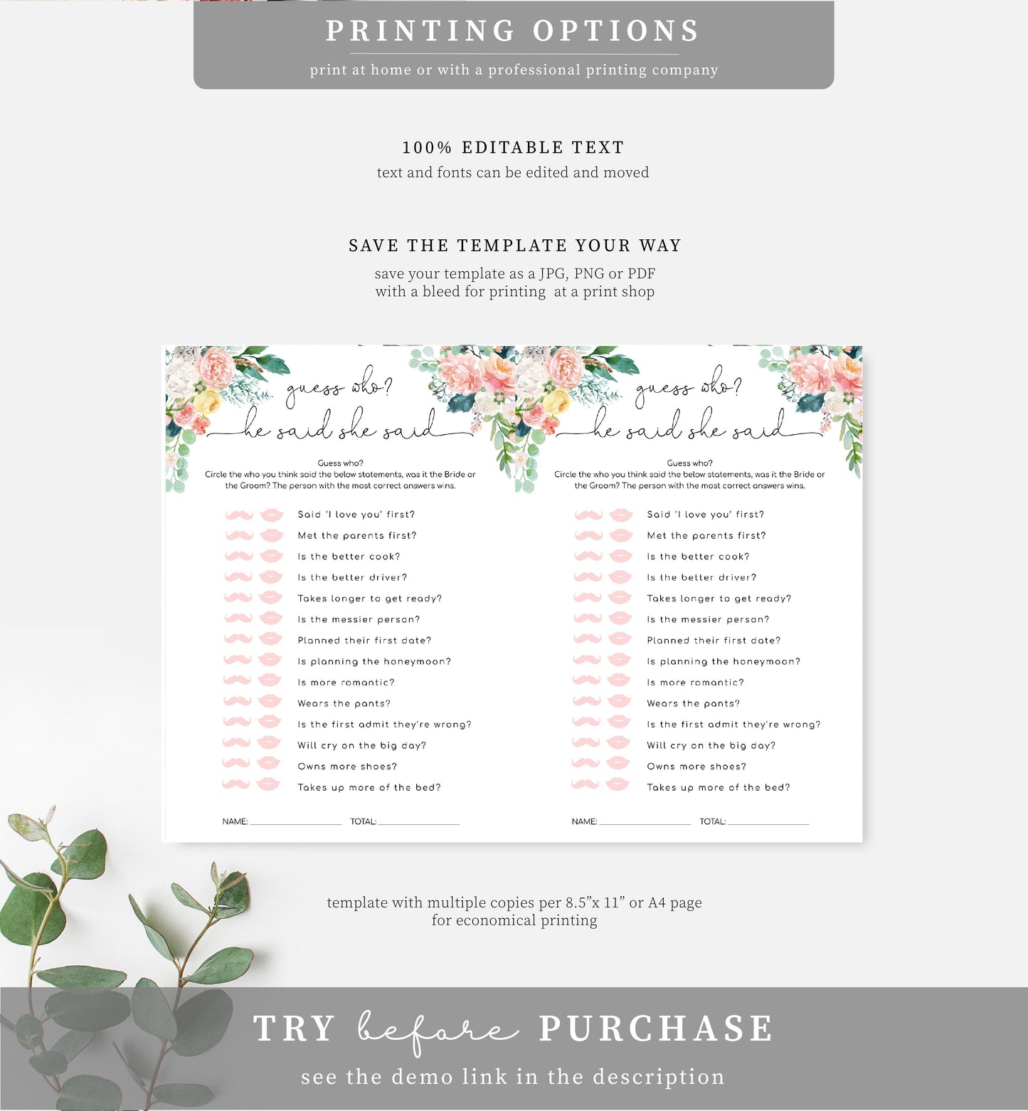 Afternoon Blooms | Printable Bridal Shower Games Bundle Template - Black Bow Studio