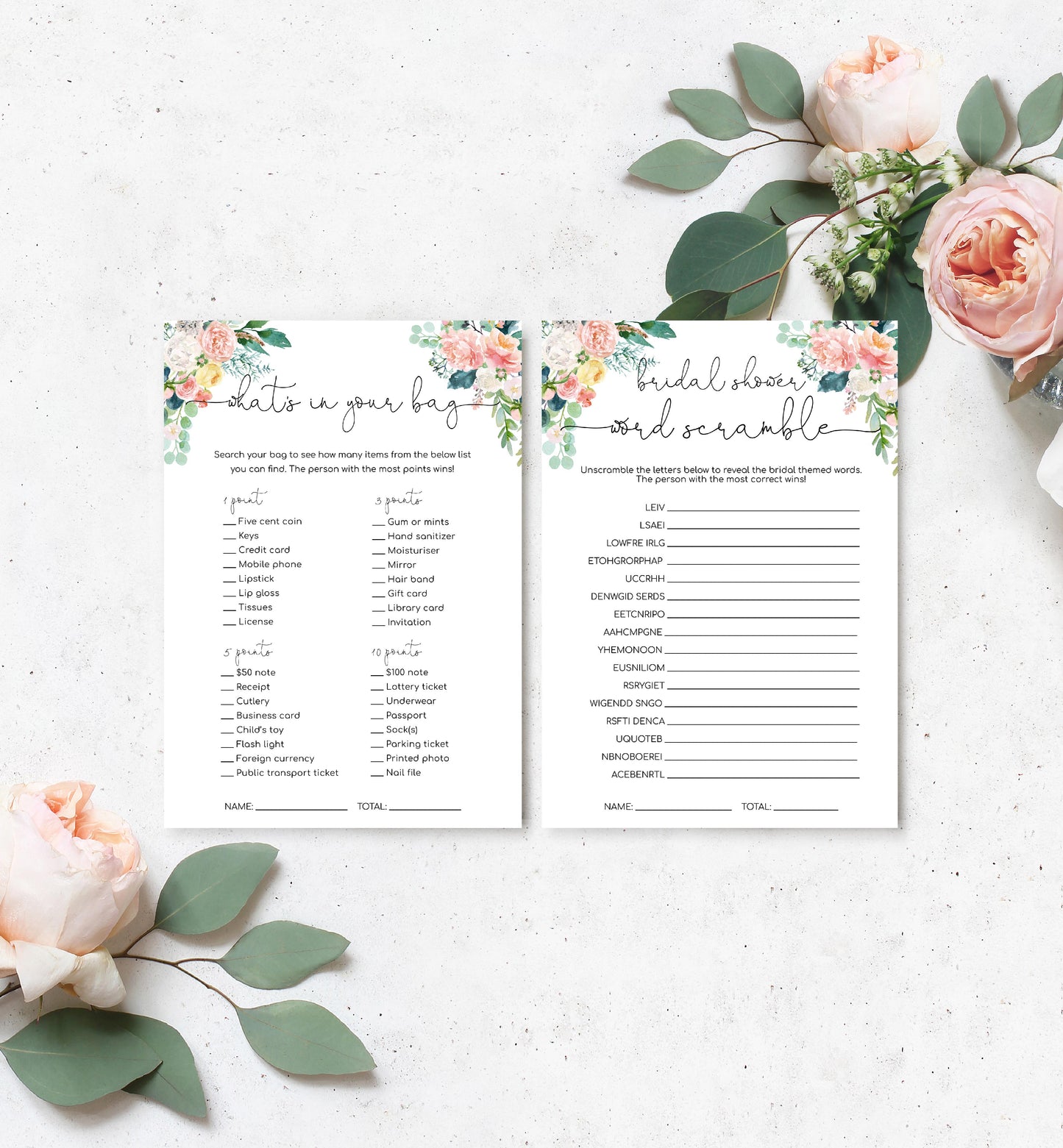 Afternoon Blooms | Printable Bridal Shower Games Bundle Template - Black Bow Studio