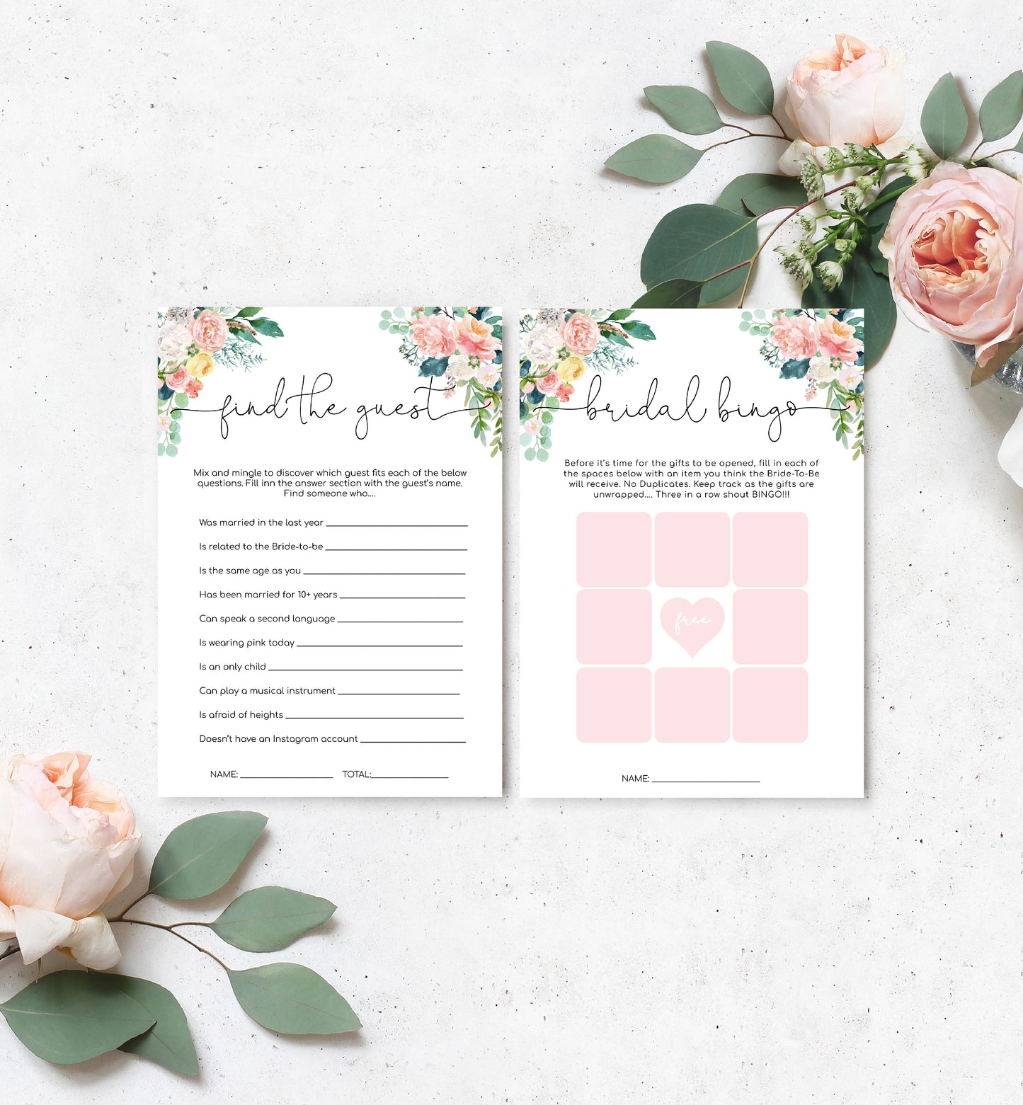 Afternoon Blooms | Printable Bridal Shower Games Bundle Template - Black Bow Studio