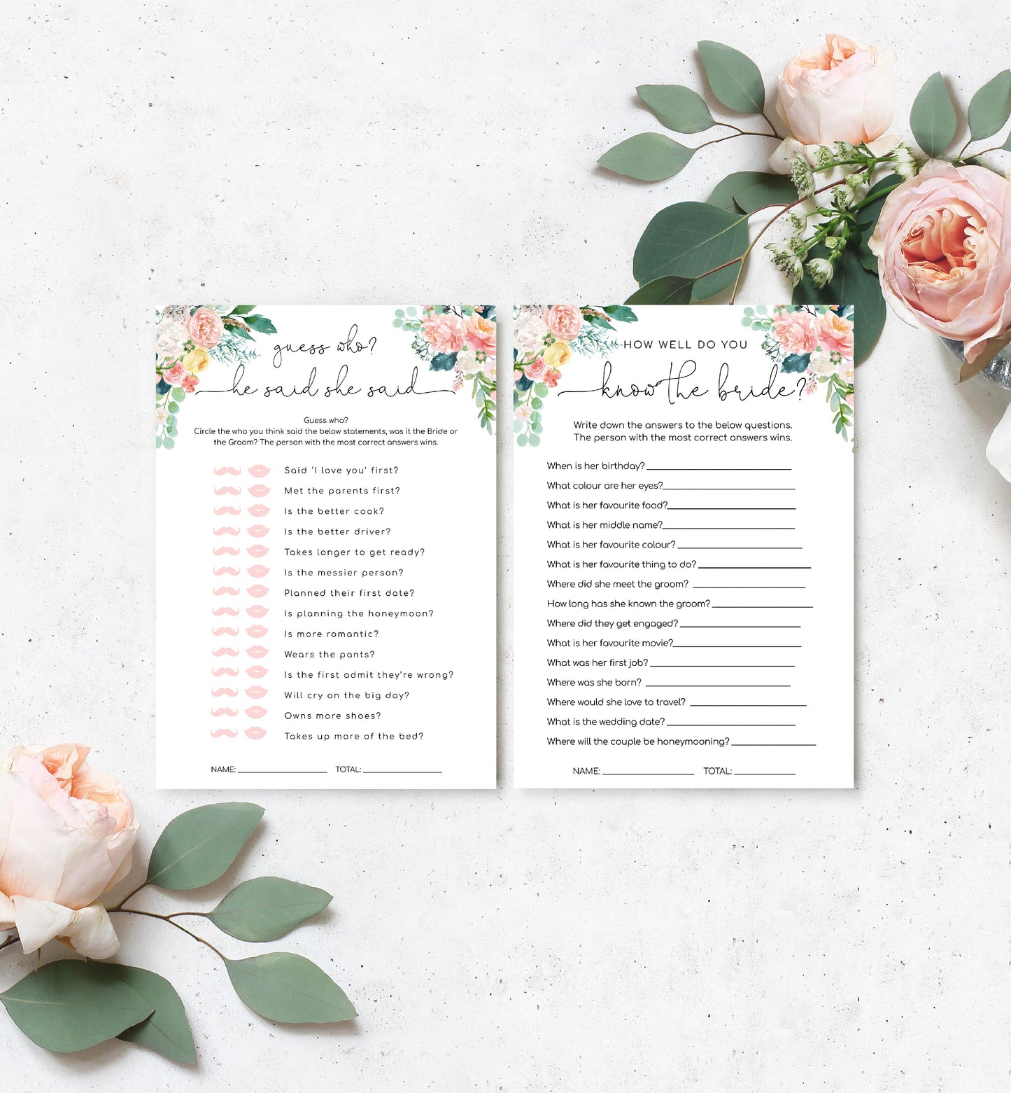 Afternoon Blooms | Printable Bridal Shower Games Bundle Template - Black Bow Studio