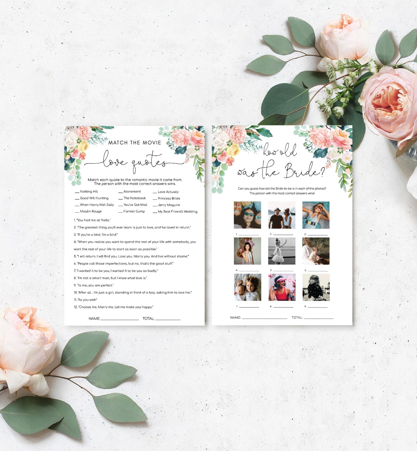 Afternoon Blooms | Printable Bridal Shower Games Bundle Template - Black Bow Studio
