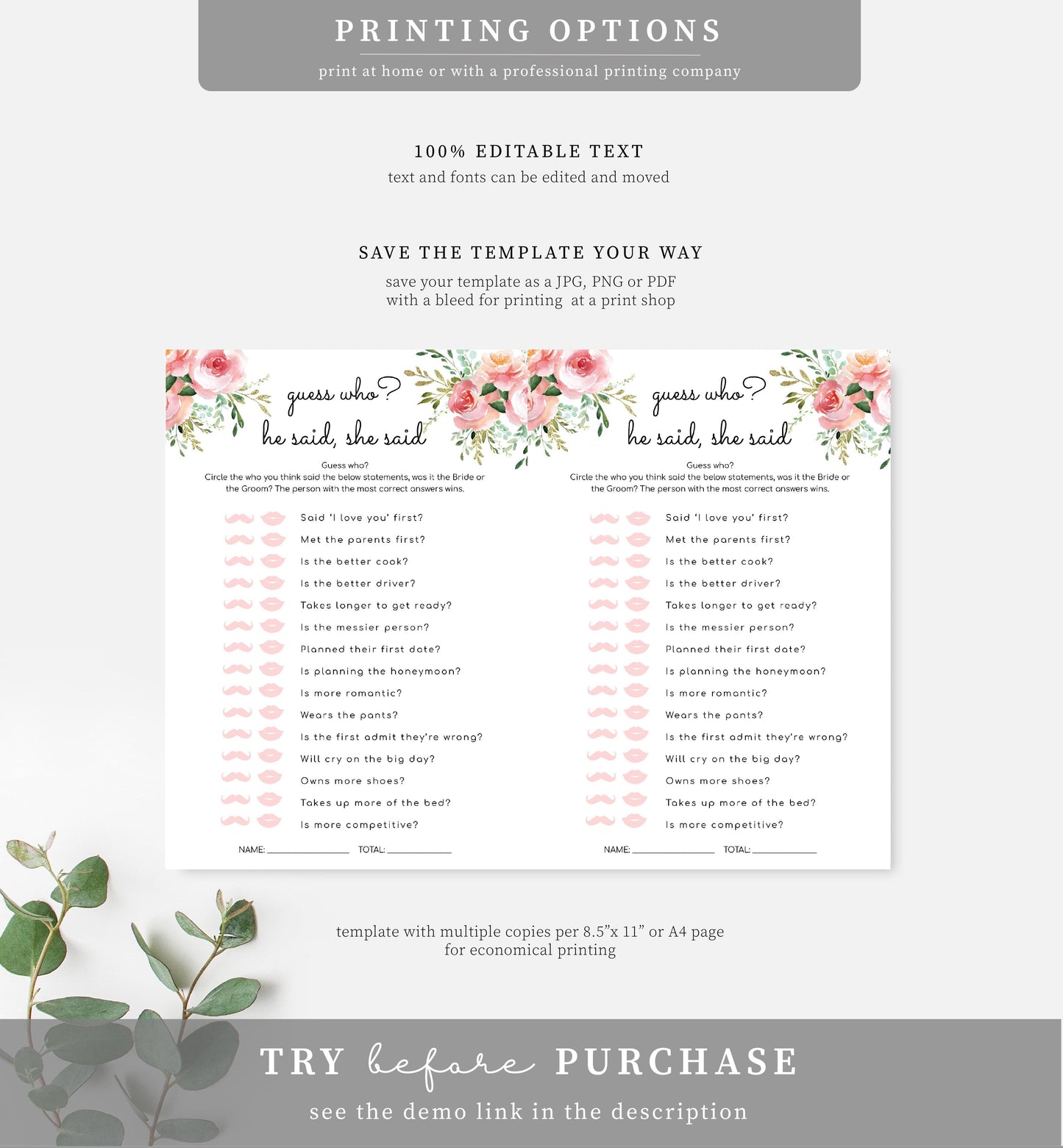 Ashton Floral White | Printable Bridal Shower Games Bundle Template