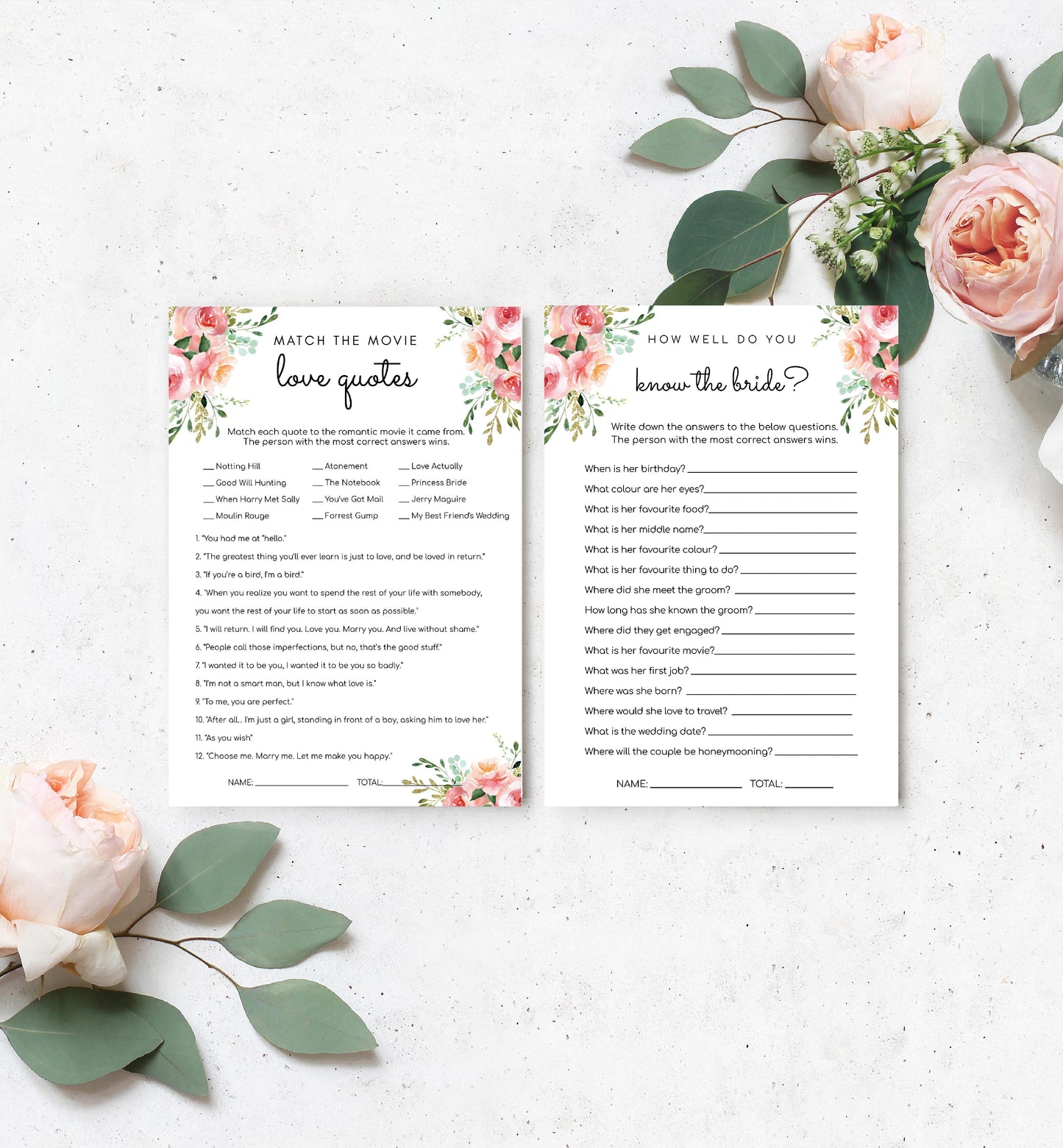 Ashton Floral White | Printable Bridal Shower Games Bundle Template