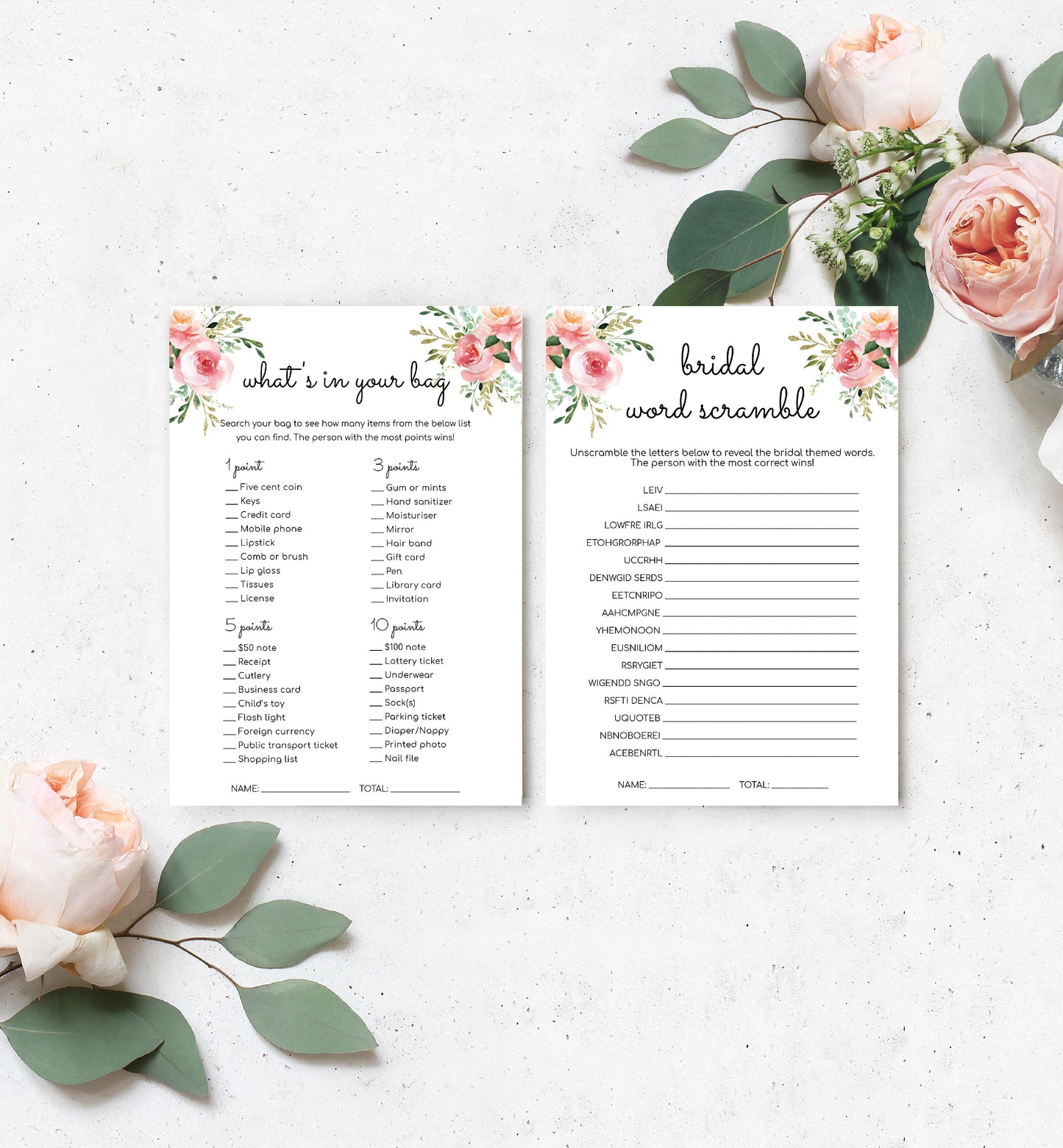 Ashton Floral White | Printable Bridal Shower Games Bundle Template