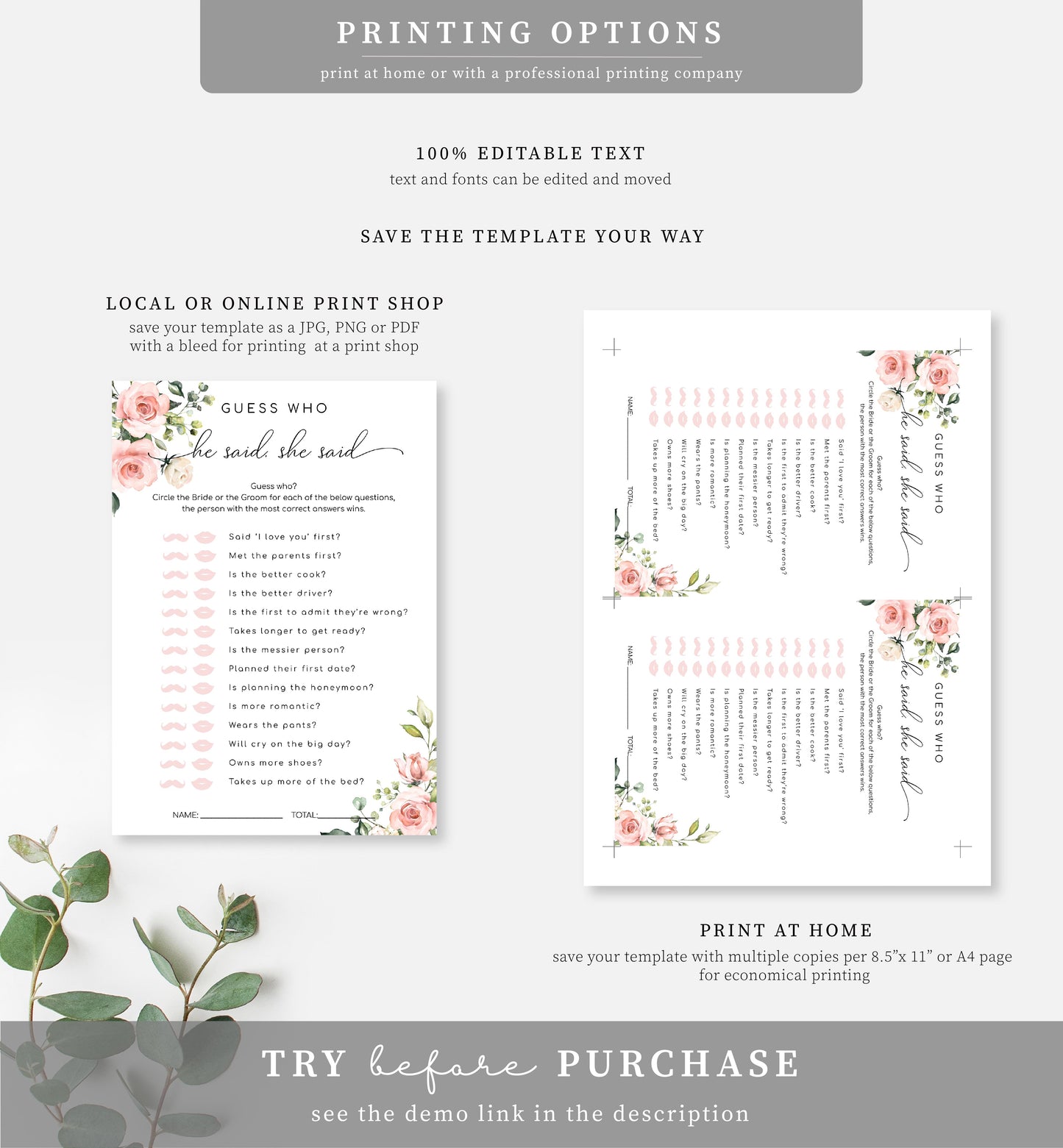 Darcy Floral Pink | Printable Bridal Shower Games Bundle Template - Black Bow Studio