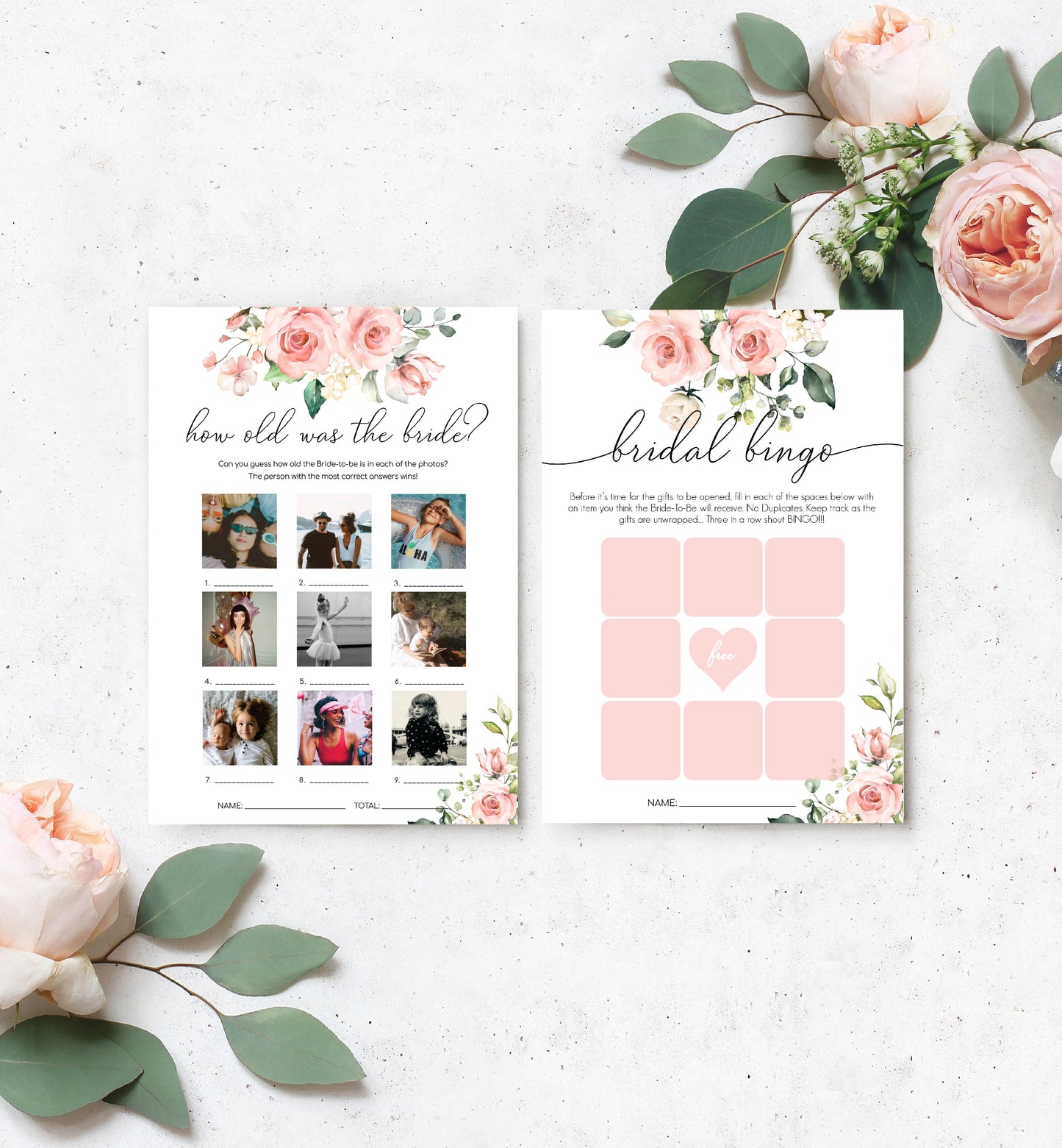 Darcy Floral Pink | Printable Bridal Shower Games Bundle Template - Black Bow Studio