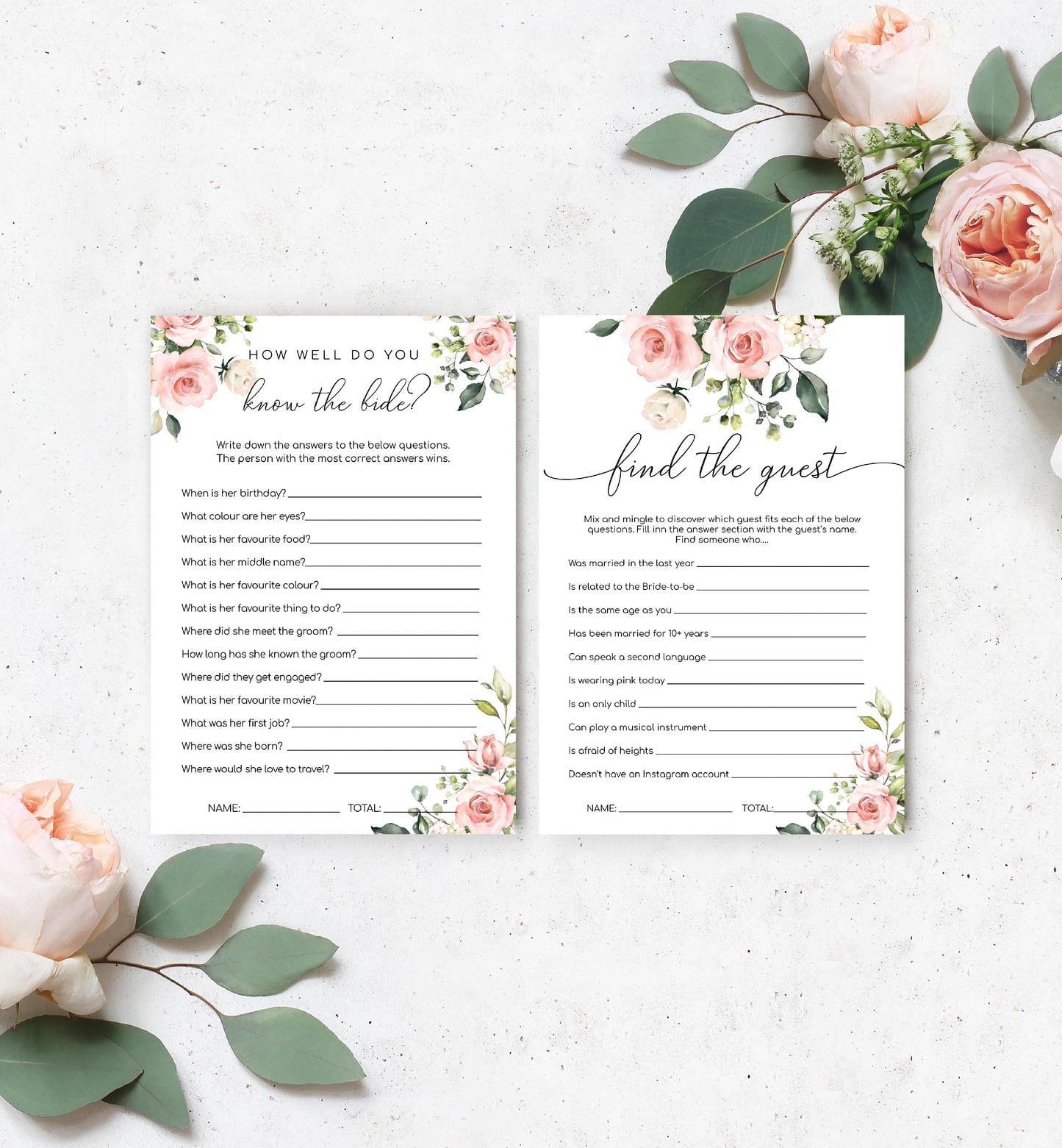 Darcy Floral Pink | Printable Bridal Shower Games Bundle Template - Black Bow Studio