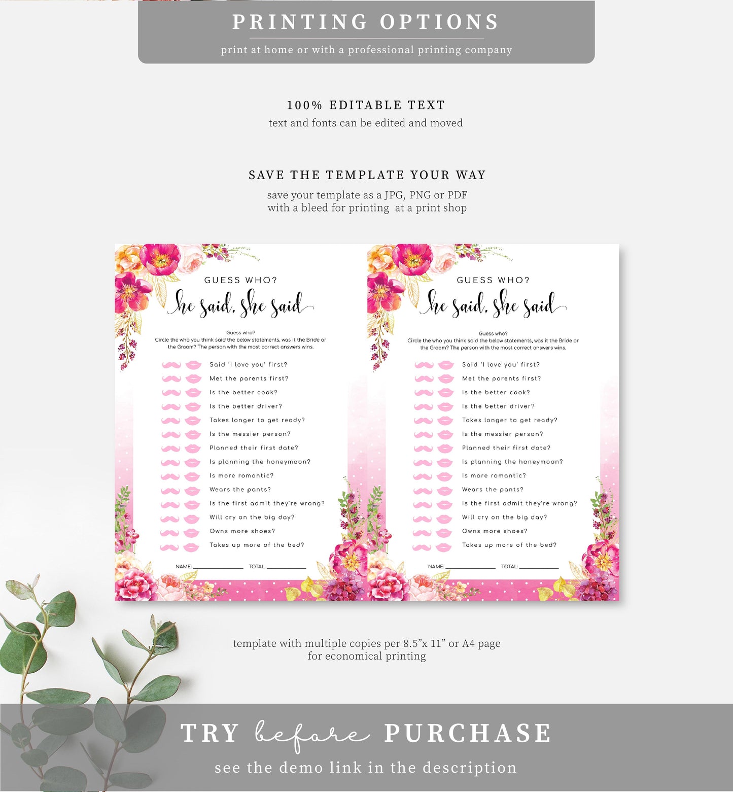 Meadow Hot Pink | Printable Bridal Shower Games Bundle