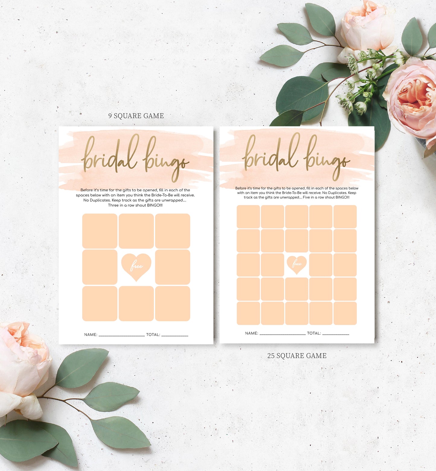 Watercolour Peach | Printable Bridal Shower Games Bundle