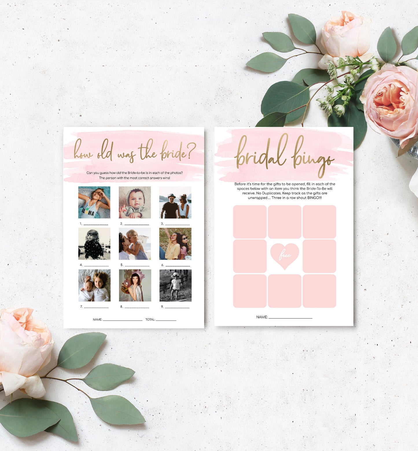 Watercolour Pink | Printable Bridal Shower Games Bundle Template