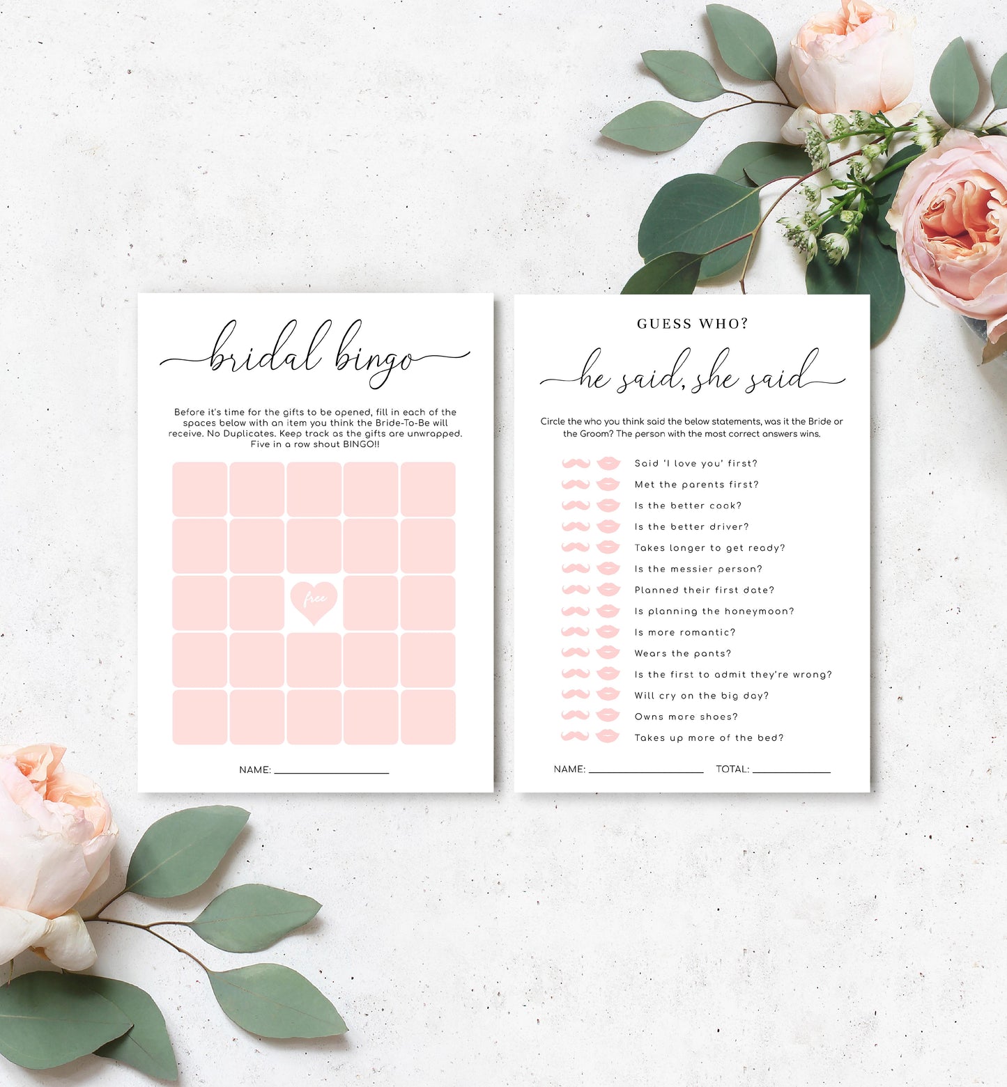 Quinn Script White | Printable Bridal Shower Games Bundle