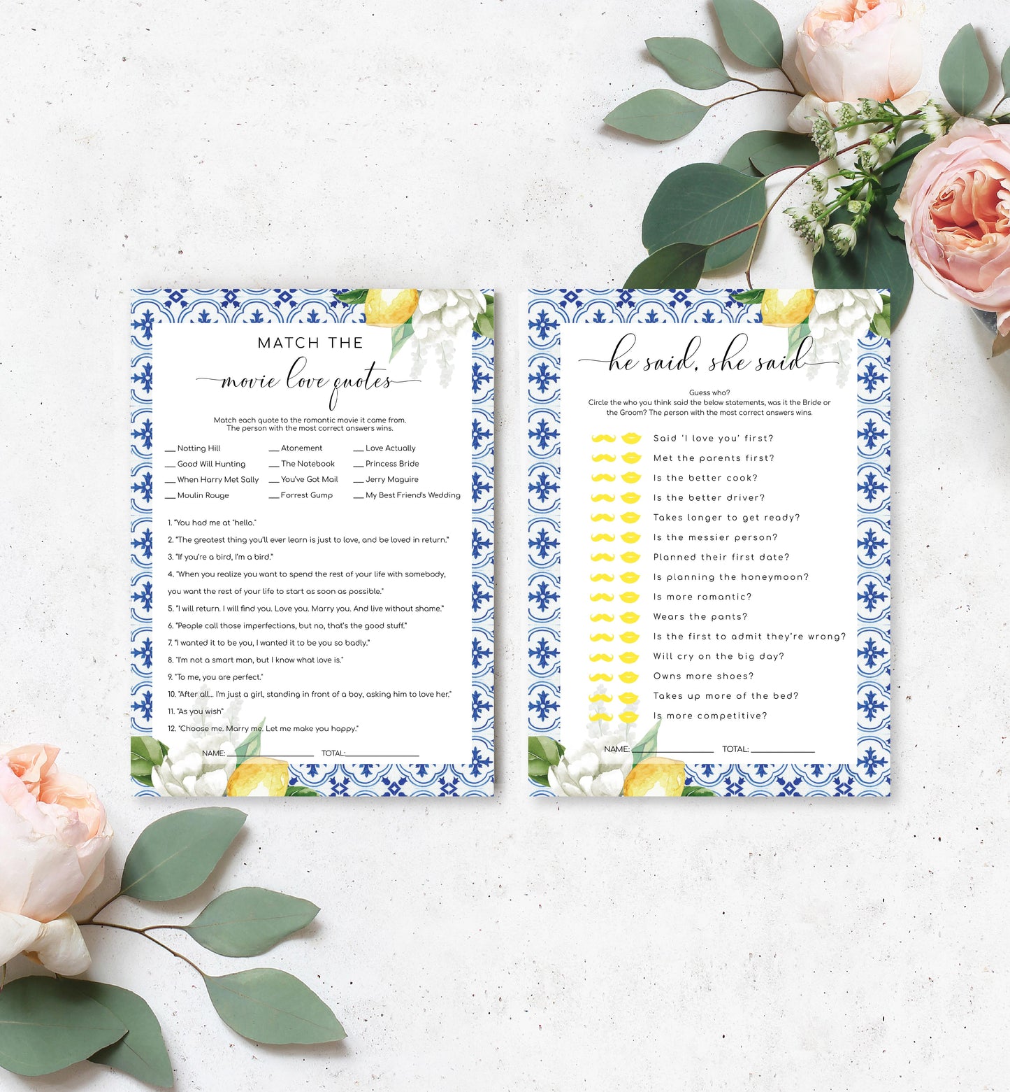 The Med Lemons | Printable Bridal Shower Games Bundle - Black Bow Studio