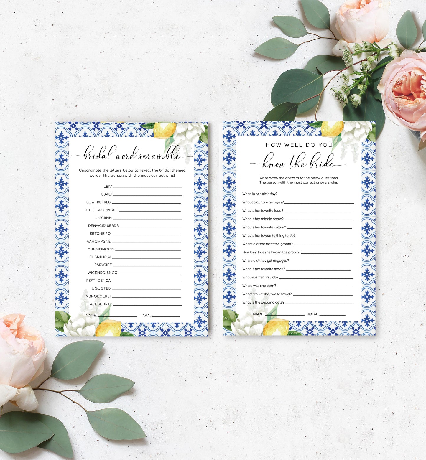 The Med Lemons | Printable Bridal Shower Games Bundle - Black Bow Studio