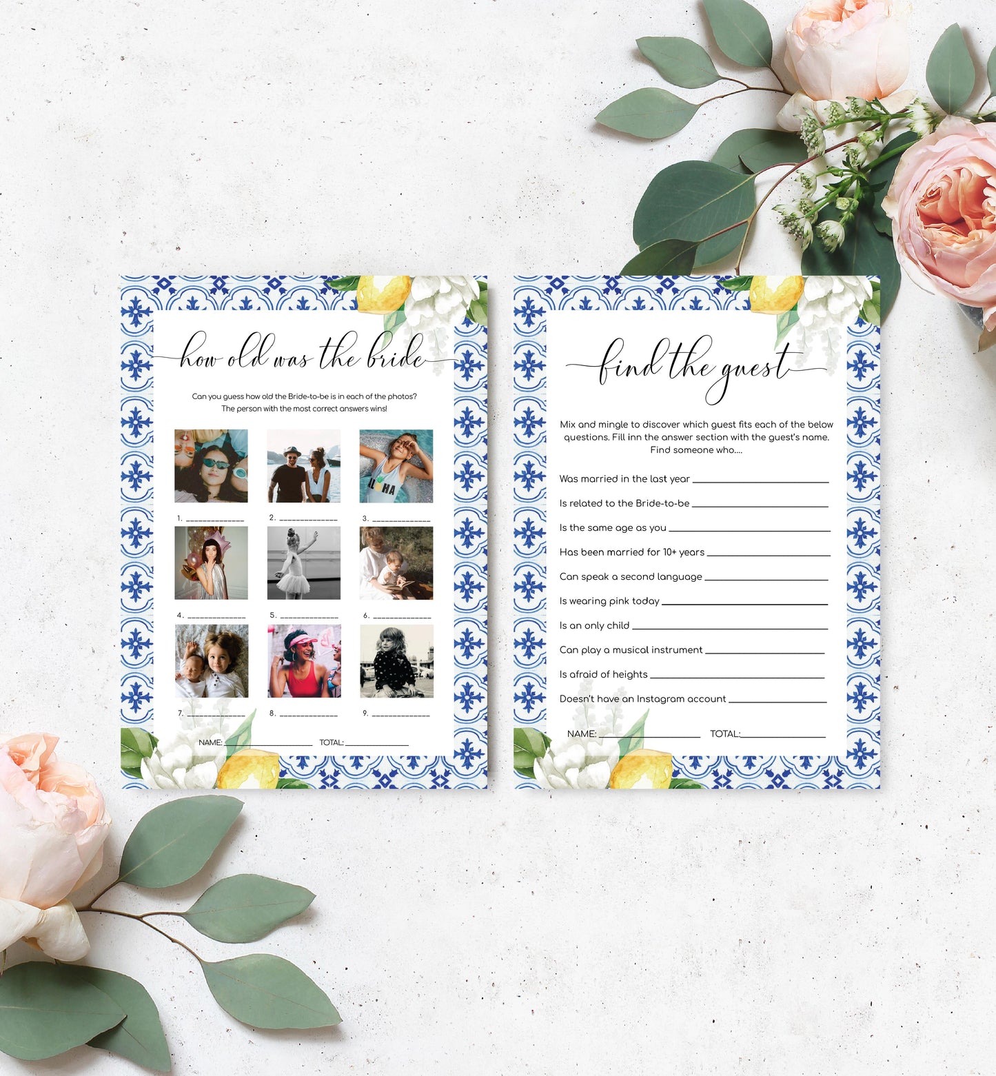 The Med Lemons | Printable Bridal Shower Games Bundle - Black Bow Studio