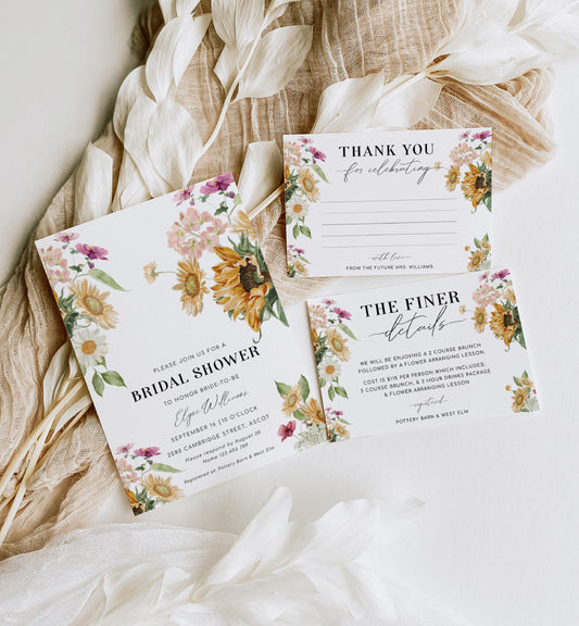 Mews Floral White | Printable Bridal Shower Invitation Suite Template