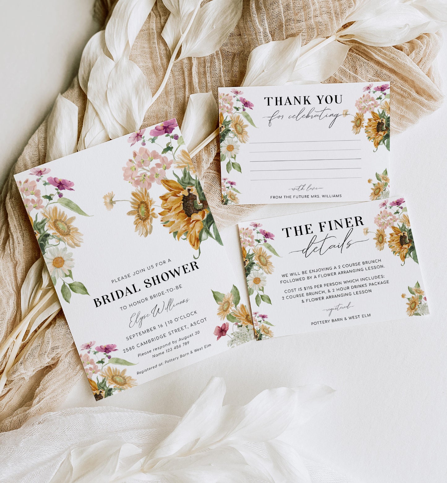 Mews Floral White | Printable Bridal Shower Invitation Suite Template