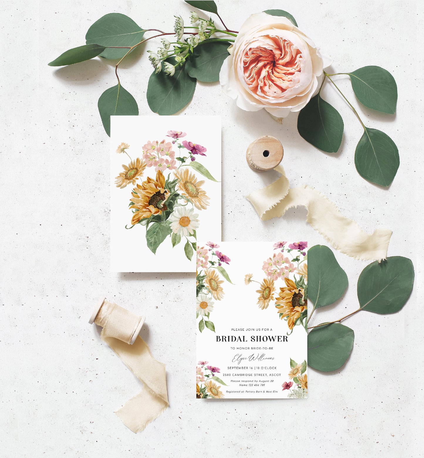 Mews Floral White | Printable Bridal Shower Invitation Suite Template