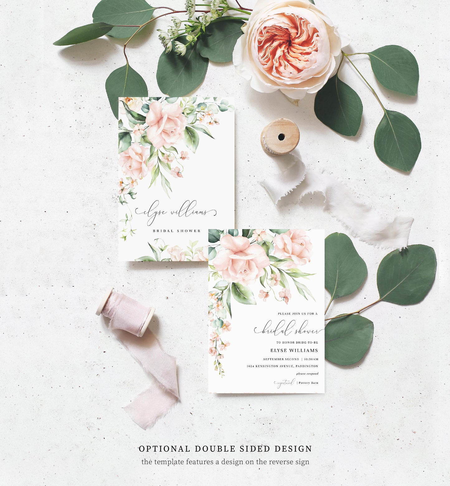 Pemberley Floral Pink | Printable Bridal Shower Invitation Suite - Black Bow Studio