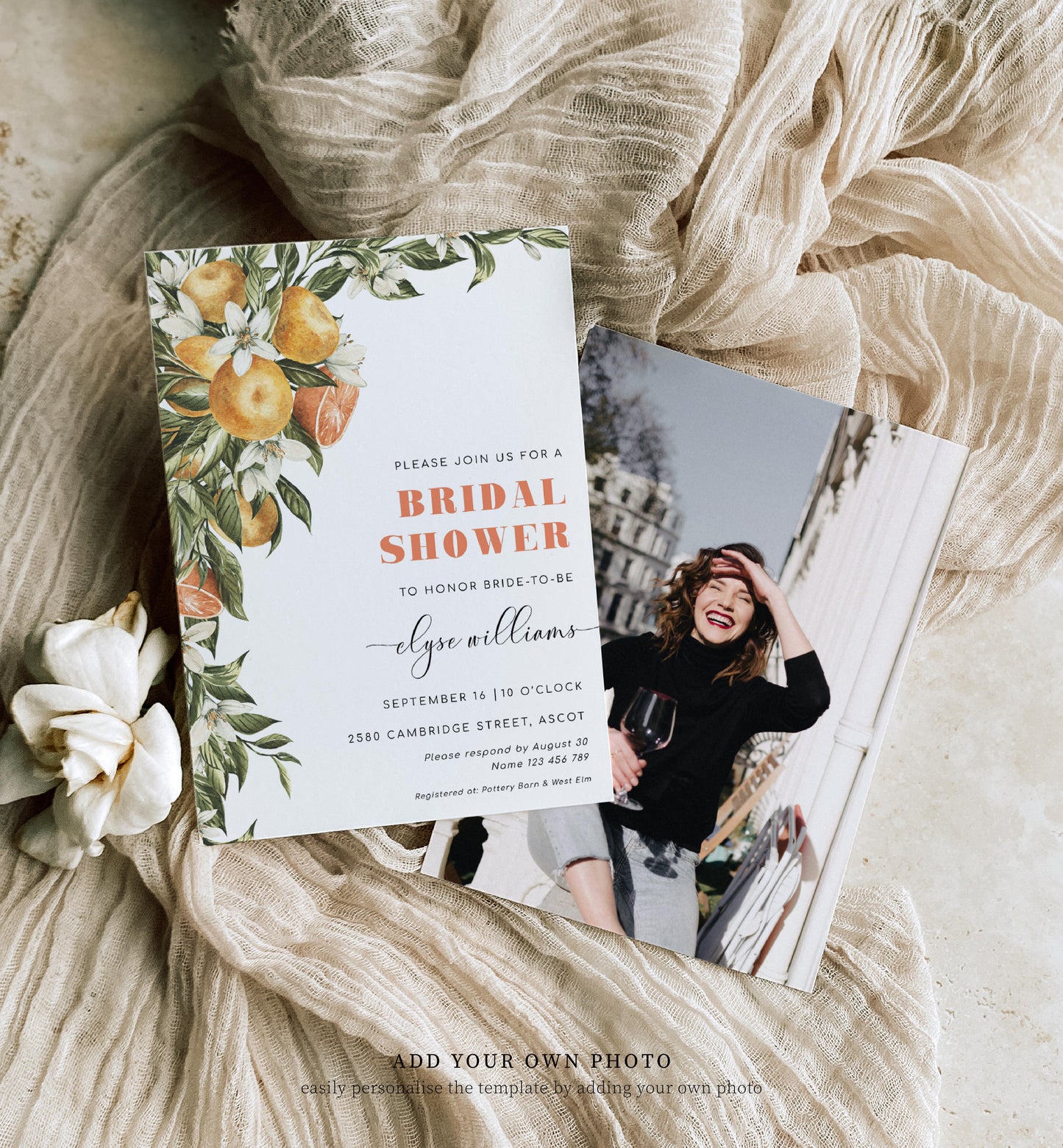 Clementine White | Printable Bridal Shower Invitation Template