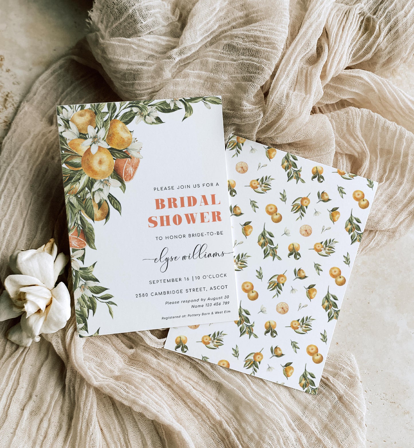 Clementine White | Printable Bridal Shower Invitation Template