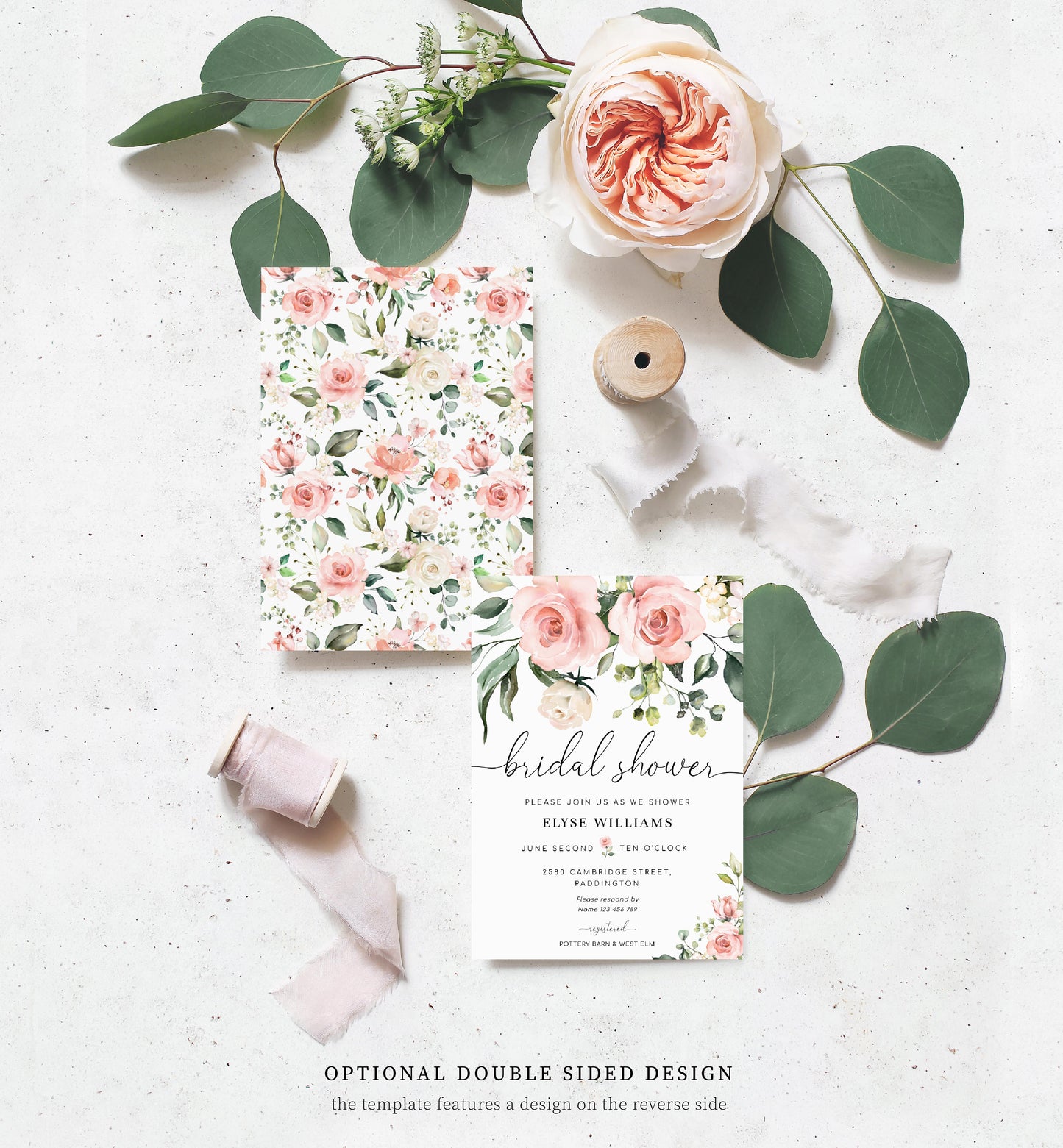 Darcy Floral Pink | Printable Bridal Shower Invitation Suite Template - Black Bow Studio