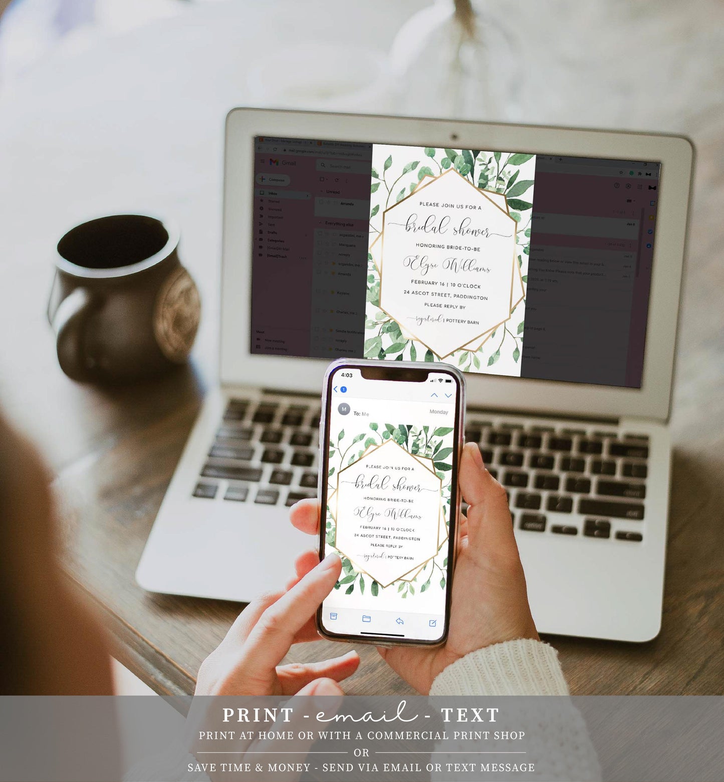 Everly Greenery | Printable Bridal Shower Invitation Suite Template