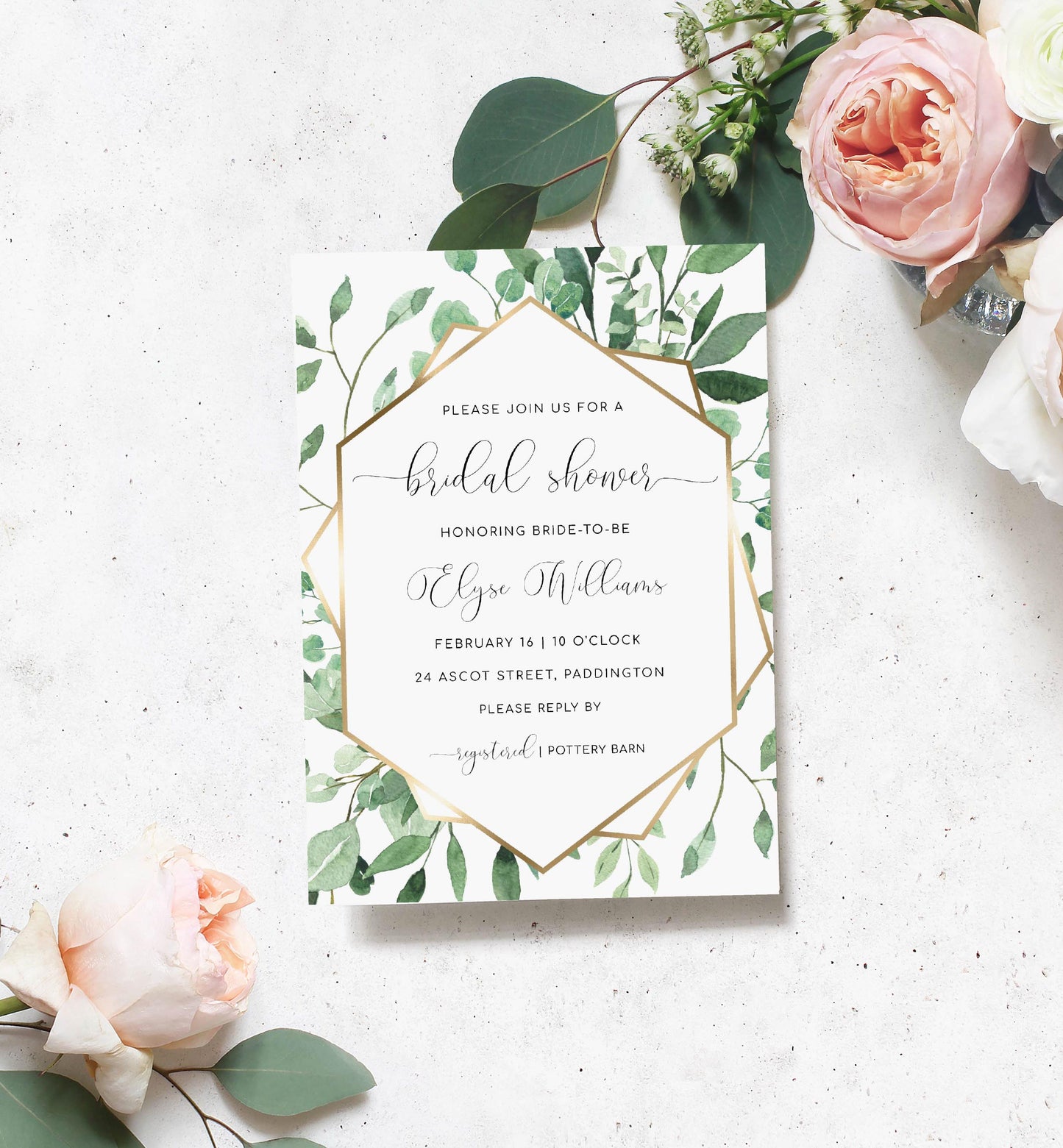 Everly Greenery | Printable Bridal Shower Invitation Suite Template