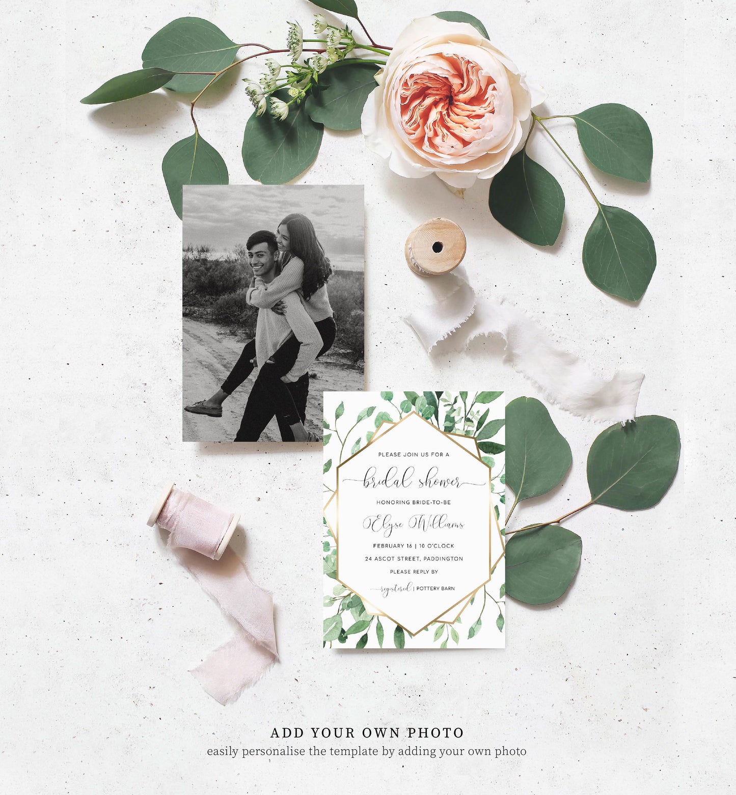 Everly Greenery | Printable Bridal Shower Invitation Suite Template