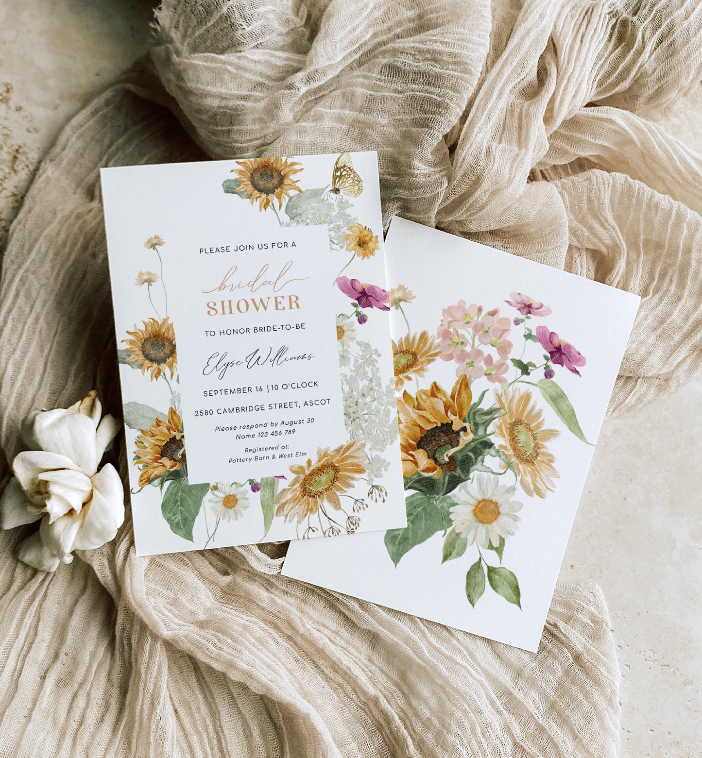 Mews Floral White | Printable Bridal Shower Invitation