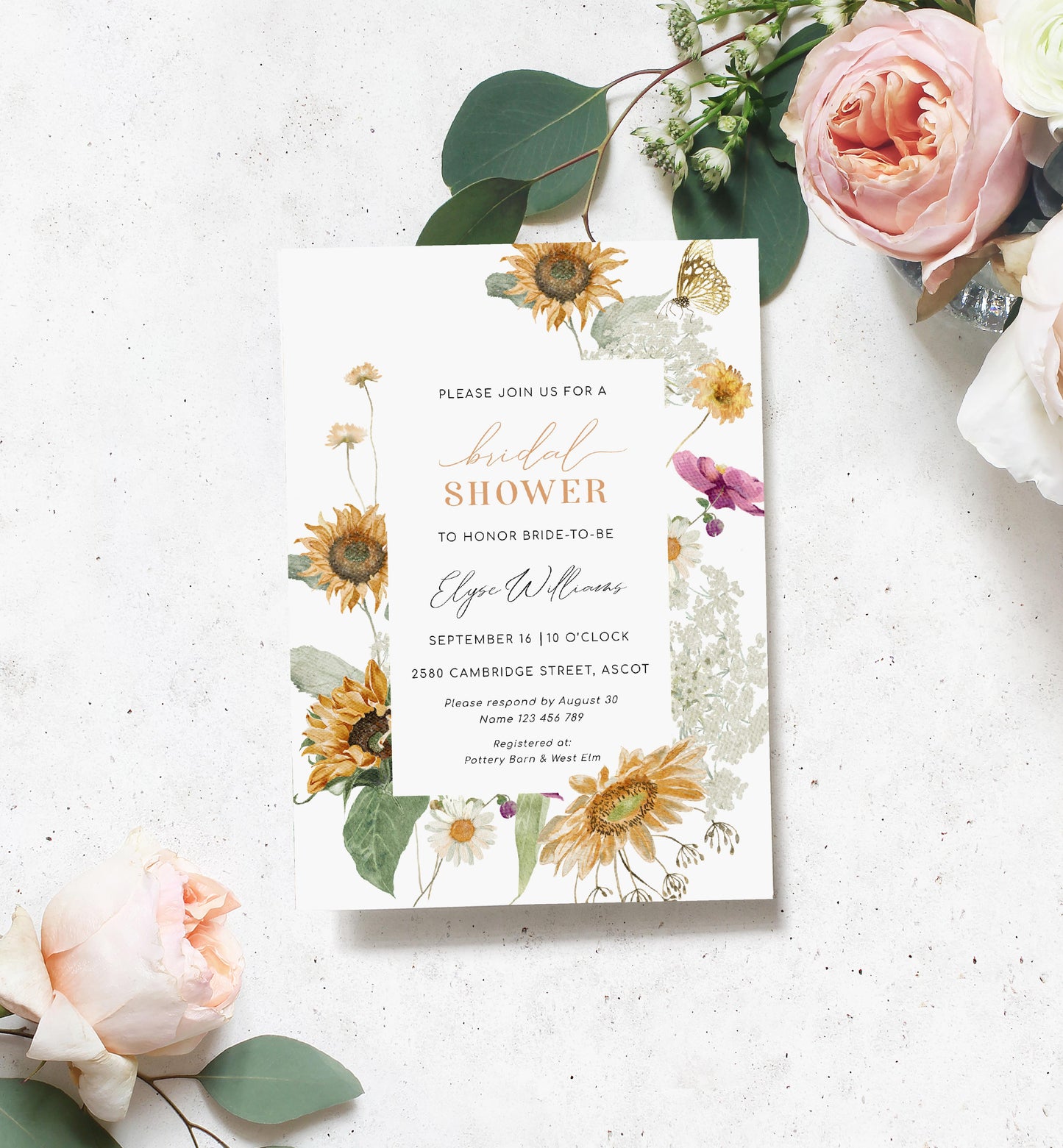 Mews Floral White | Printable Bridal Shower Invitation