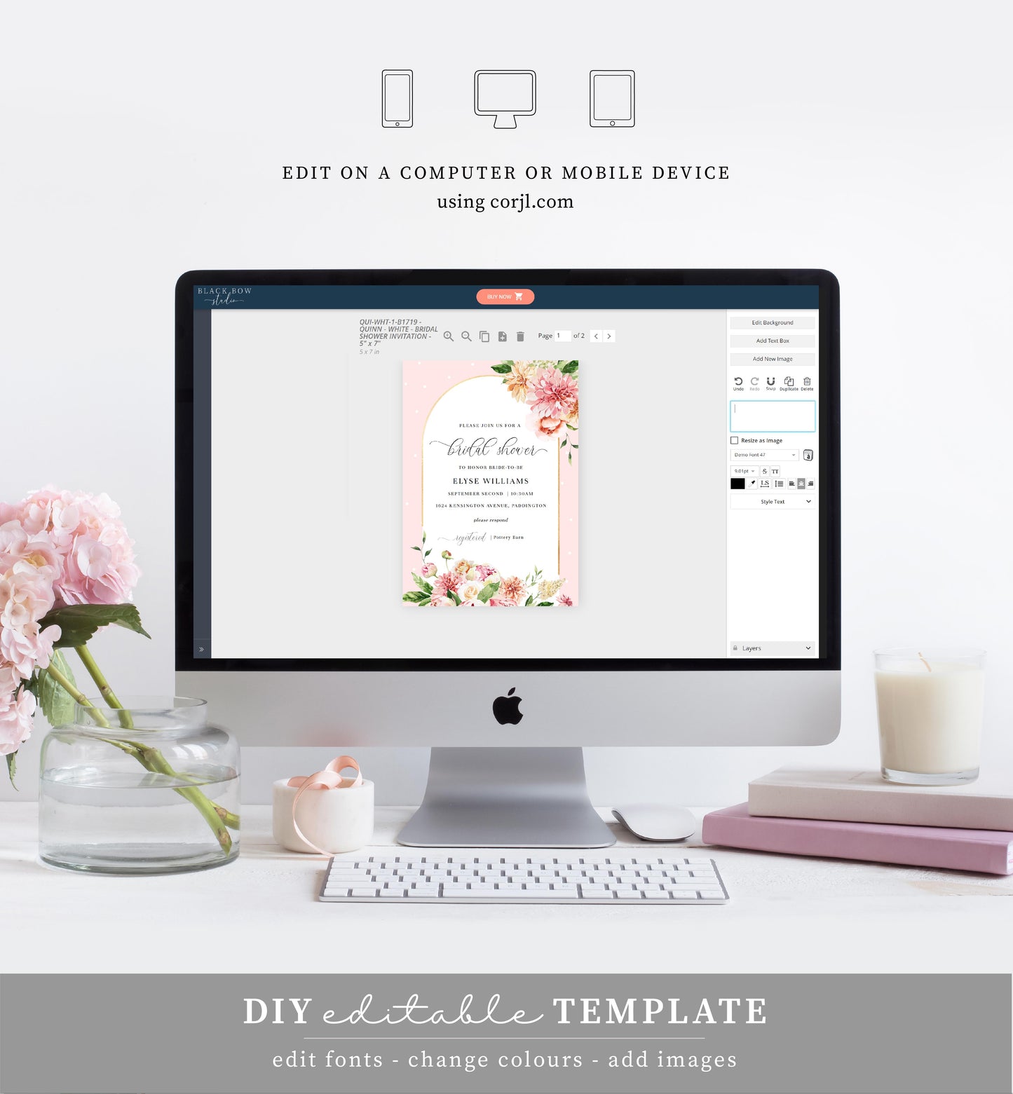 Quinn Floral Pink | Printable Bridal Shower Invitation Suite