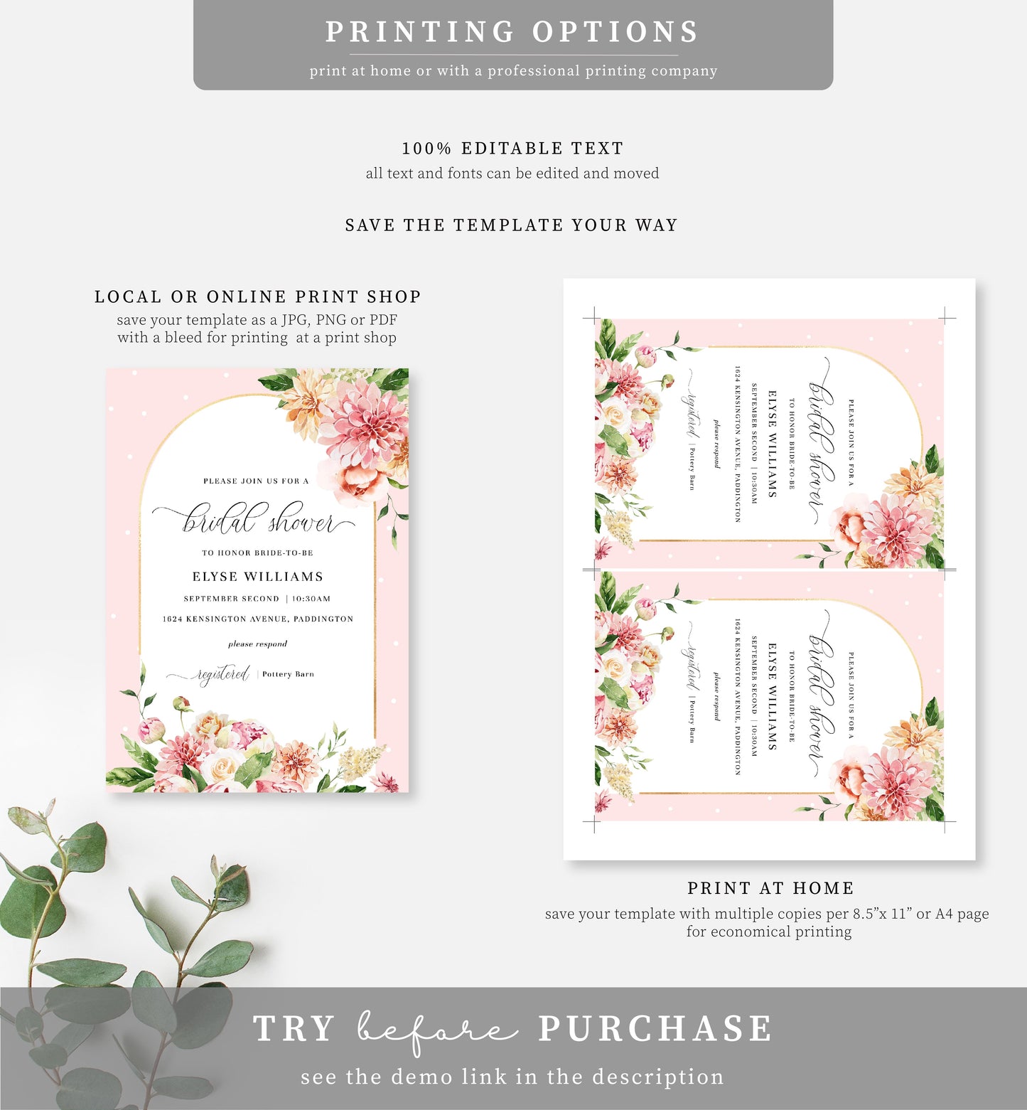 Quinn Floral Pink | Printable Bridal Shower Invitation Suite