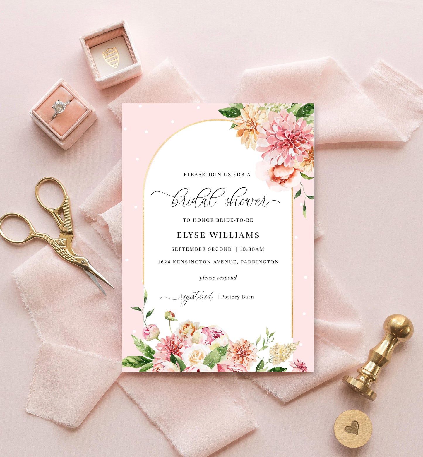 Quinn Floral Pink | Printable Bridal Shower Invitation Suite