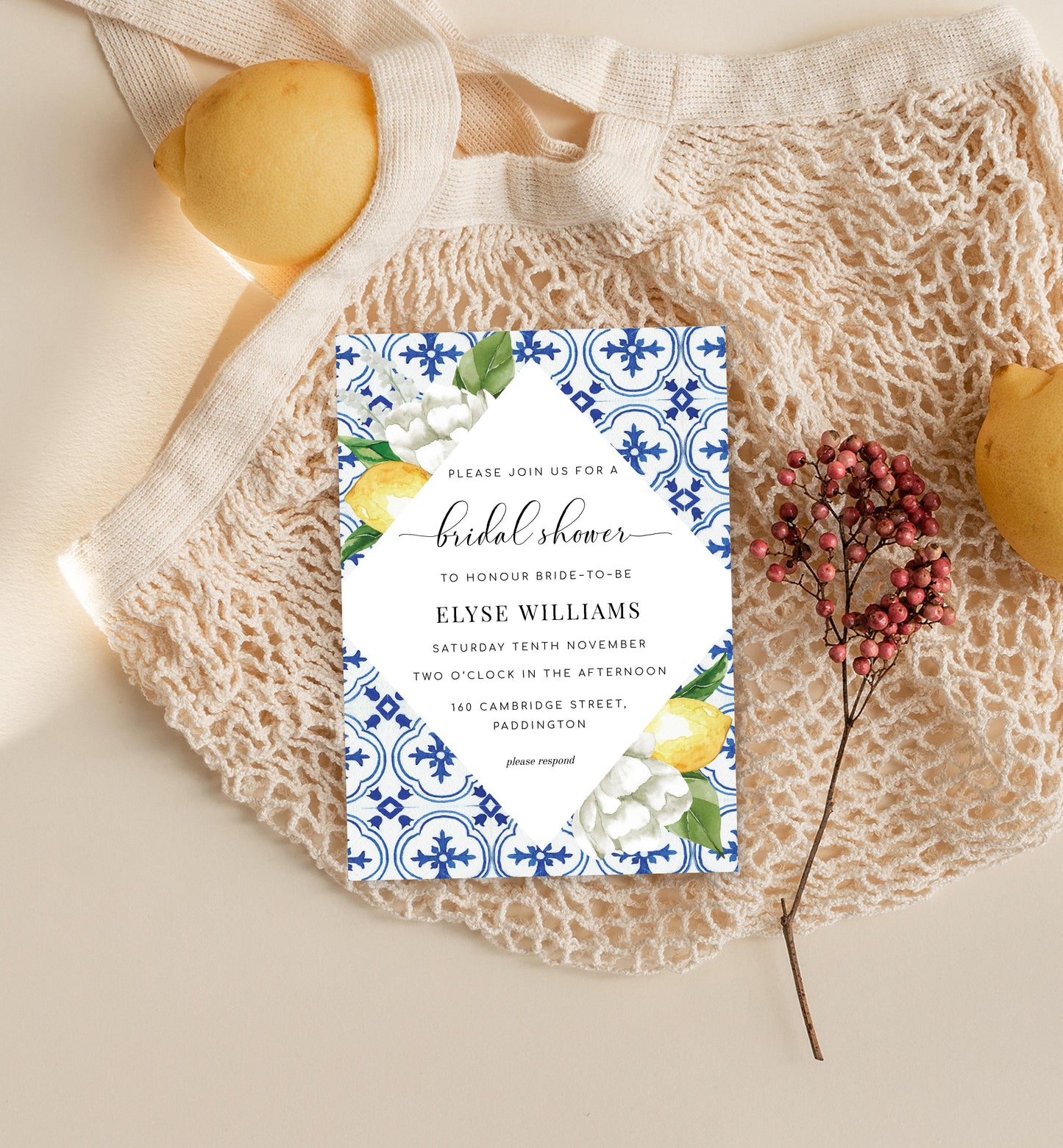 The Med Lemons | Printable Bridal Shower Invitation Suite - Black Bow Studio