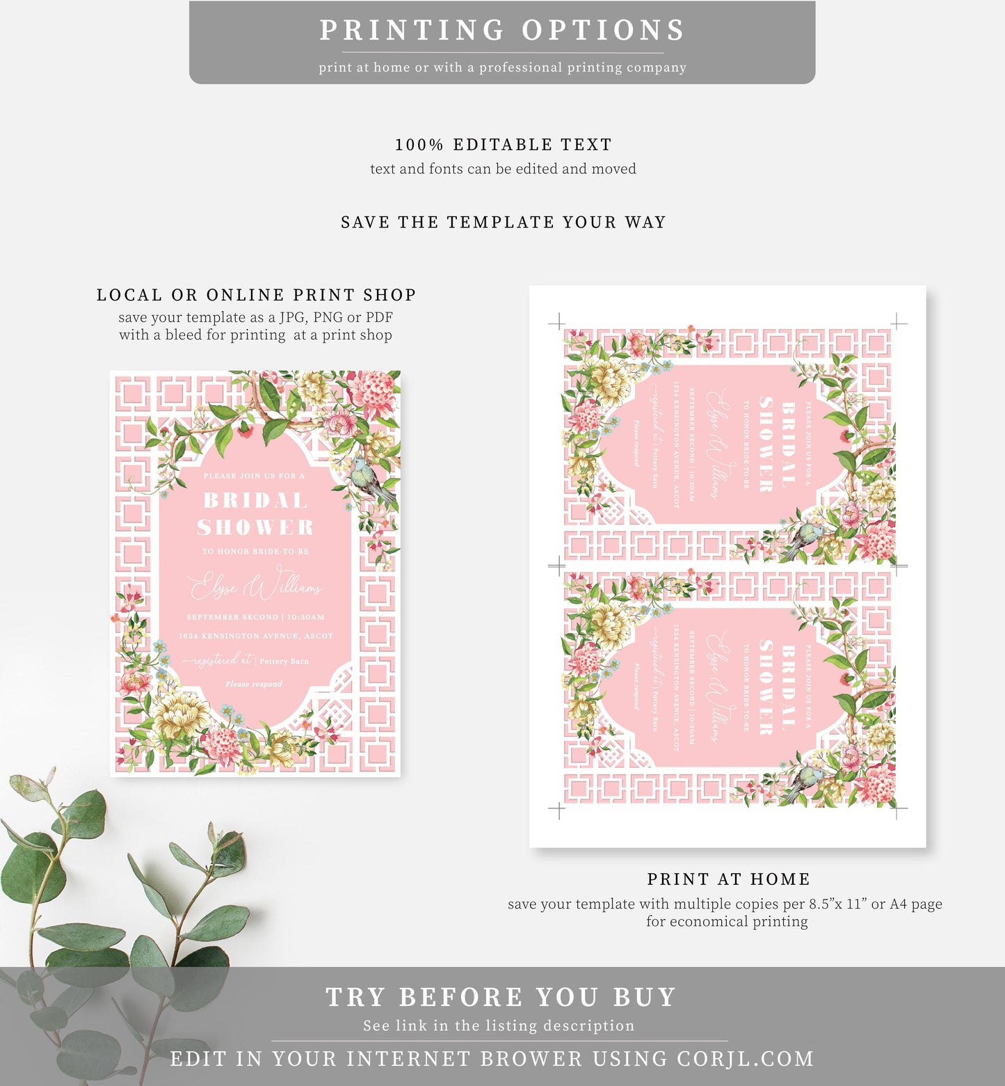 Trianon Pink | Printable Bridal Shower Invitation Suite - Black Bow Studio