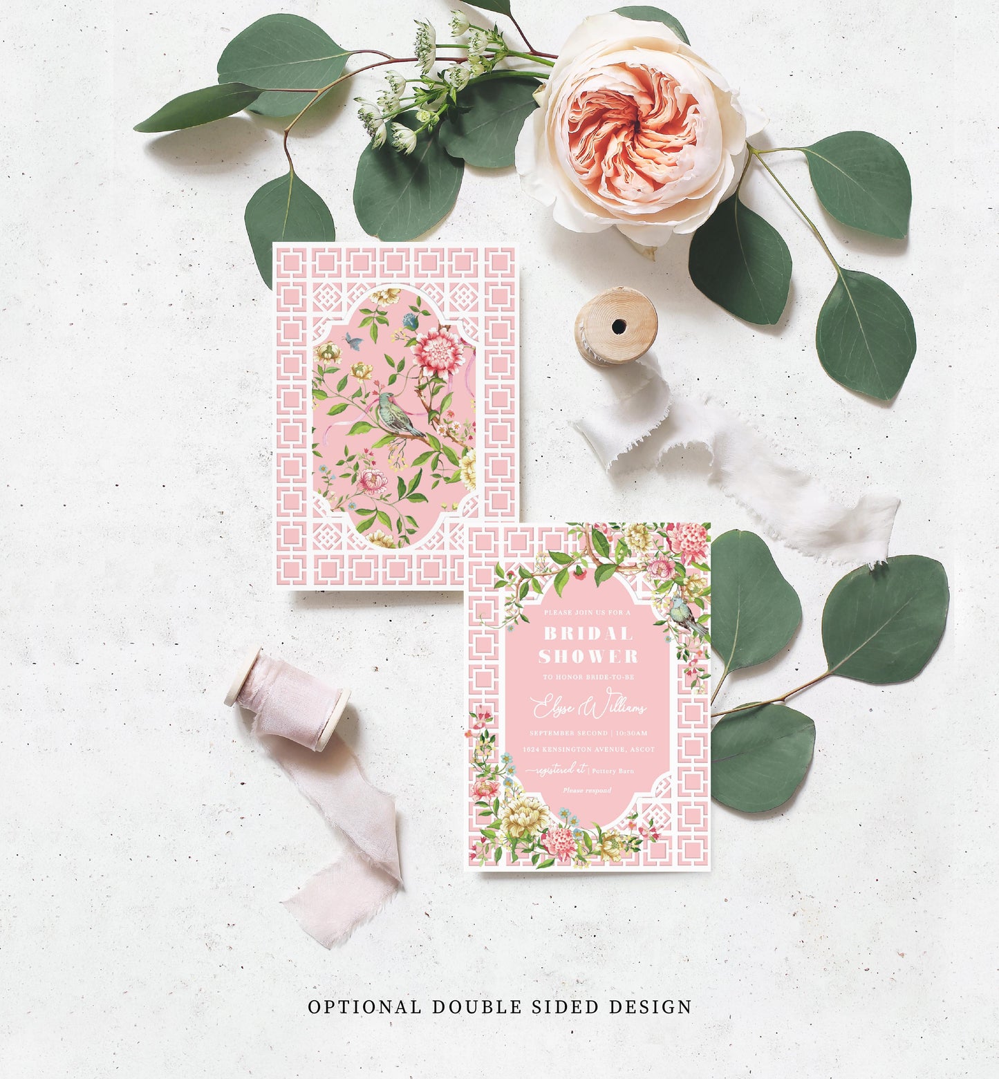 Trianon Pink | Printable Bridal Shower Invitation Suite - Black Bow Studio