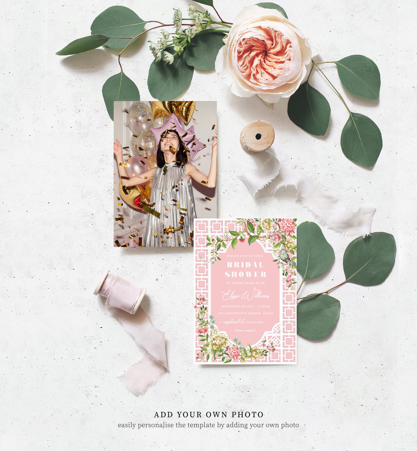 Trianon Pink | Printable Bridal Shower Invitation Suite - Black Bow Studio