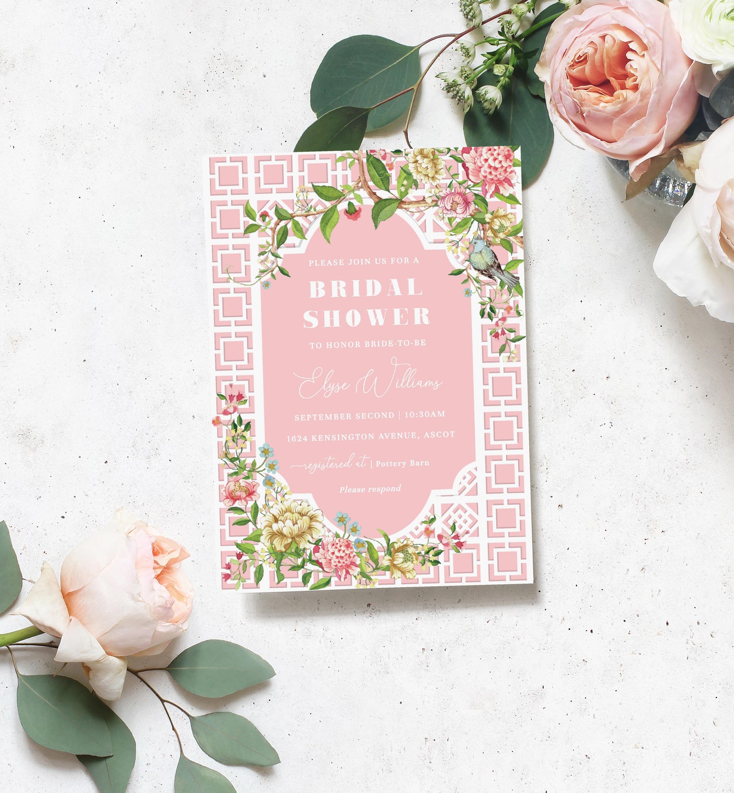 Trianon Pink | Printable Bridal Shower Invitation Suite - Black Bow Studio