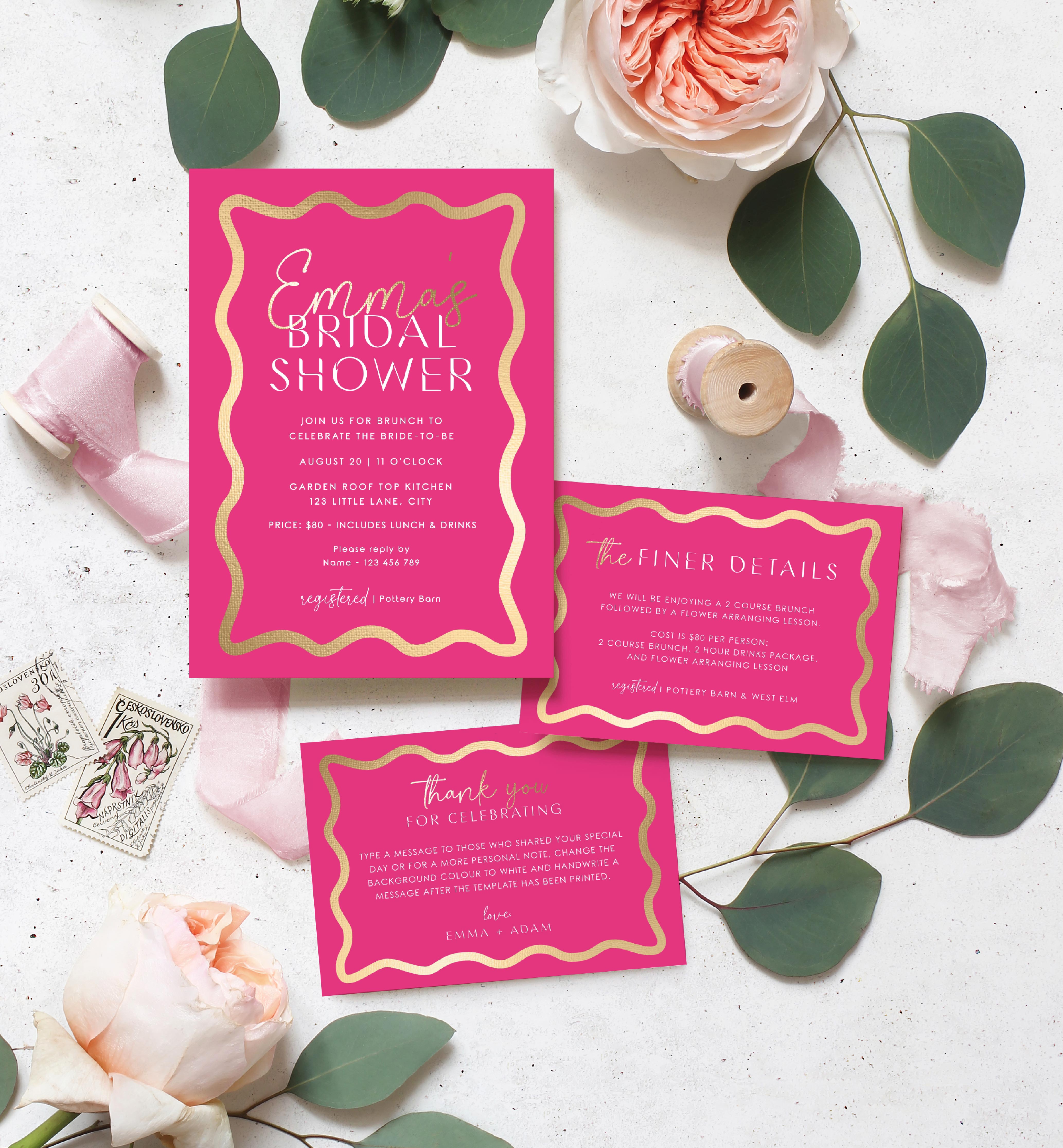 Wave Hot Pink Gold | Printable Bridal Shower Invitation Suite Template Black Bow Studio Wave Hot Pink Gold | Printable Bridal Shower Invitation Suite Template Black Bow Studio